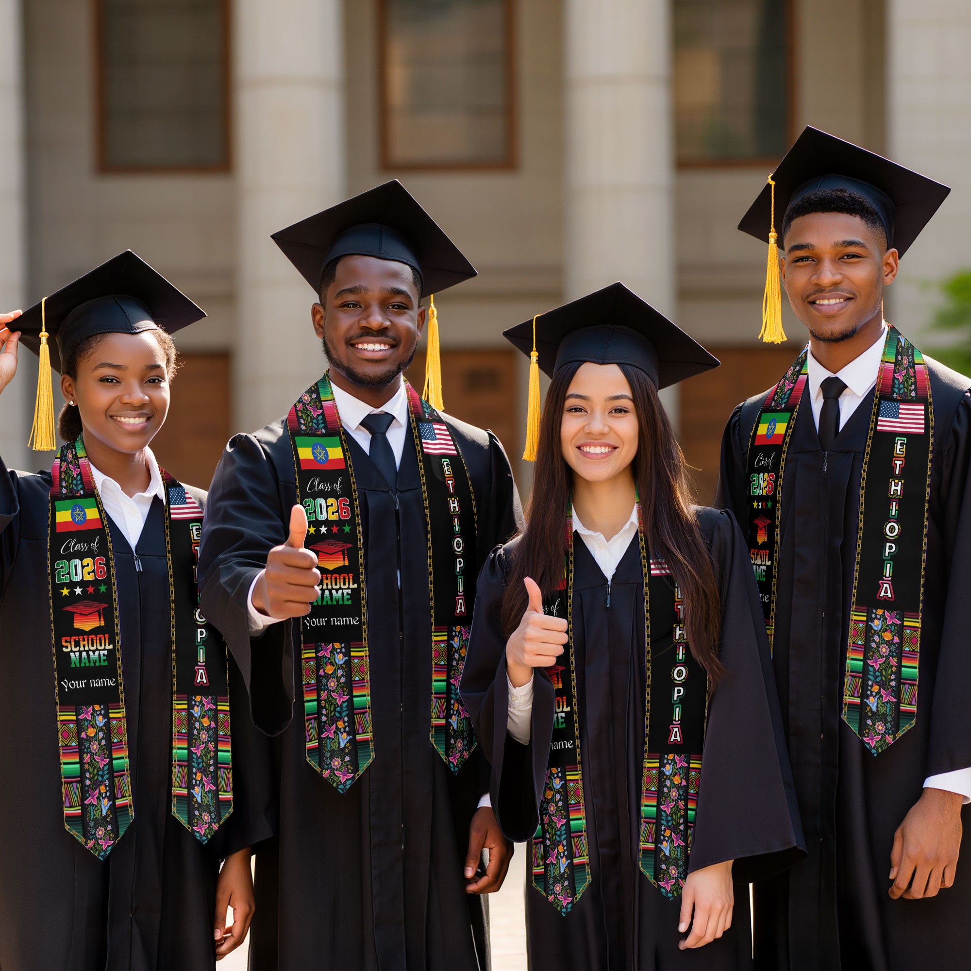 Ethiopia Graduation Sash 2026, Ethiopian Flag Graduation Stole, Personalized Finish for Grads
