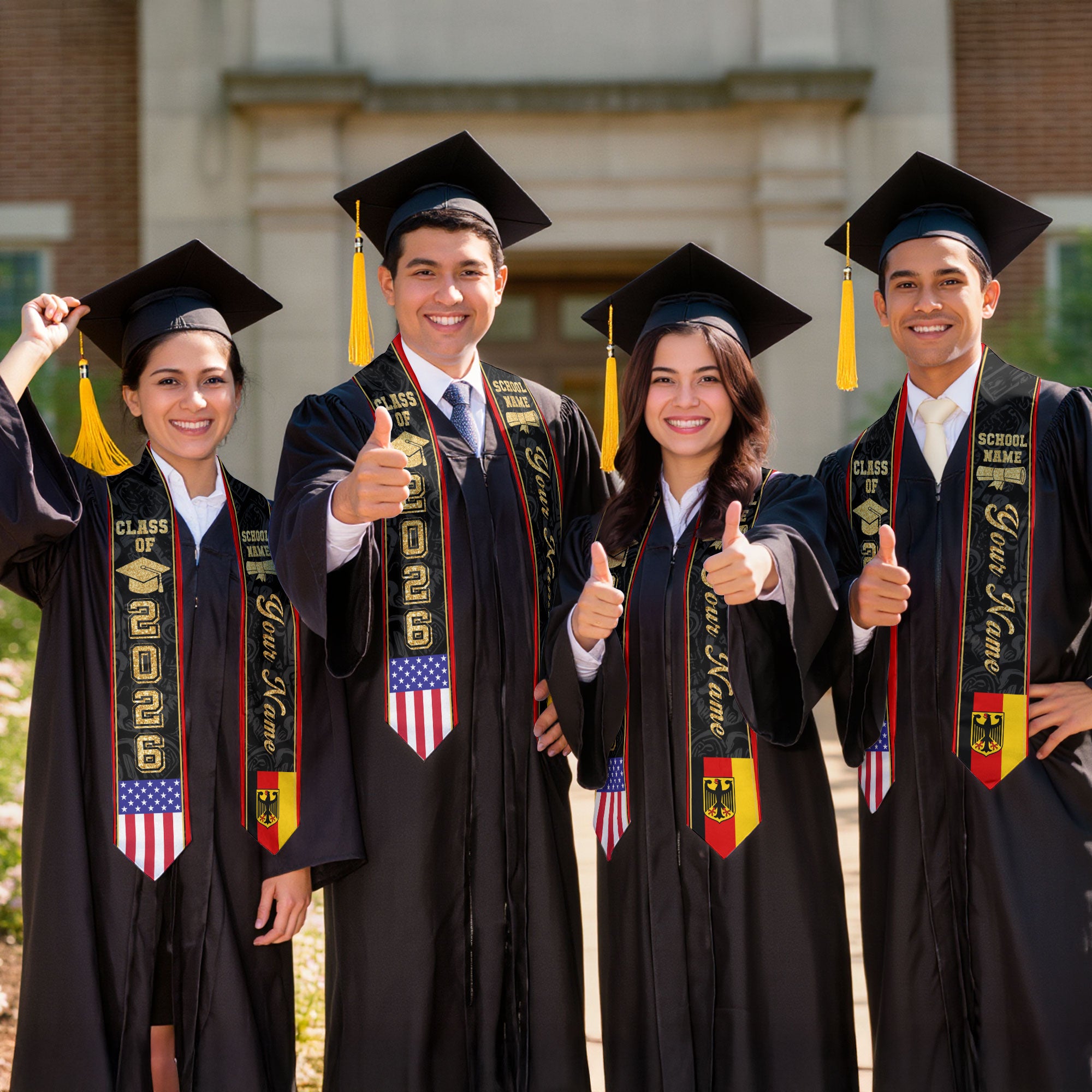 German Flag Graduation Stole 2026, Germany Stole Sash, Custom Accent for Graduates