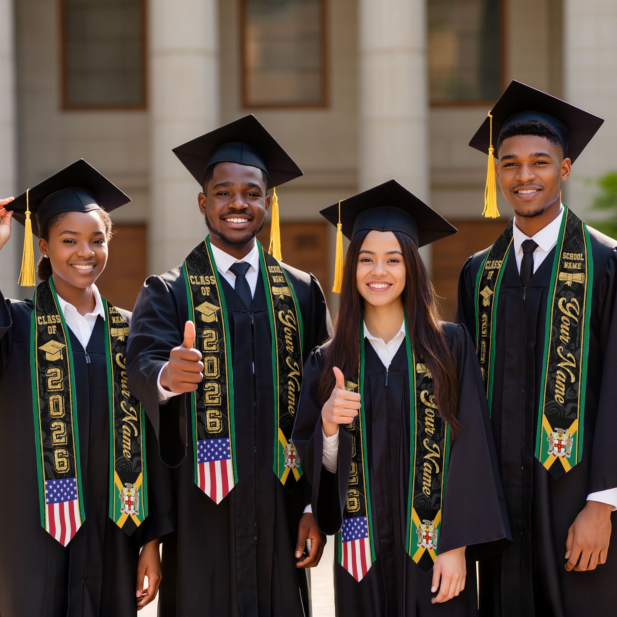 Jamaica Graduation Stole 2026, Jamaican Flag Stole Sash, Tailored Detail for 2026