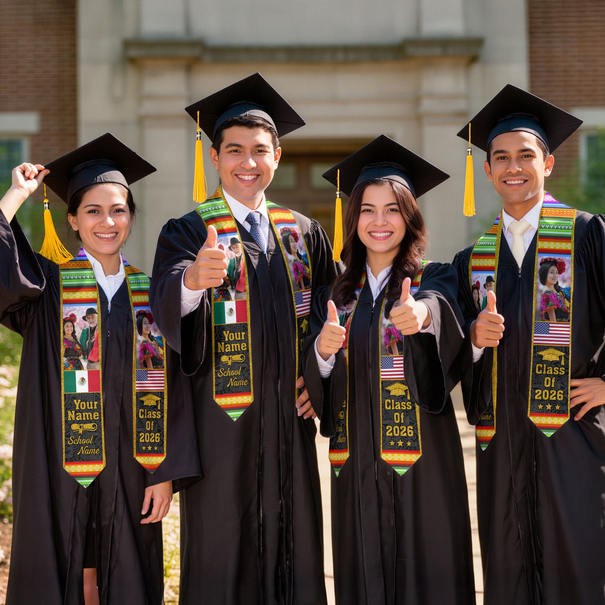 2026 Mexico Graduation Stole, Mexico Flag Sash, Personal Name Detail Option for Grads