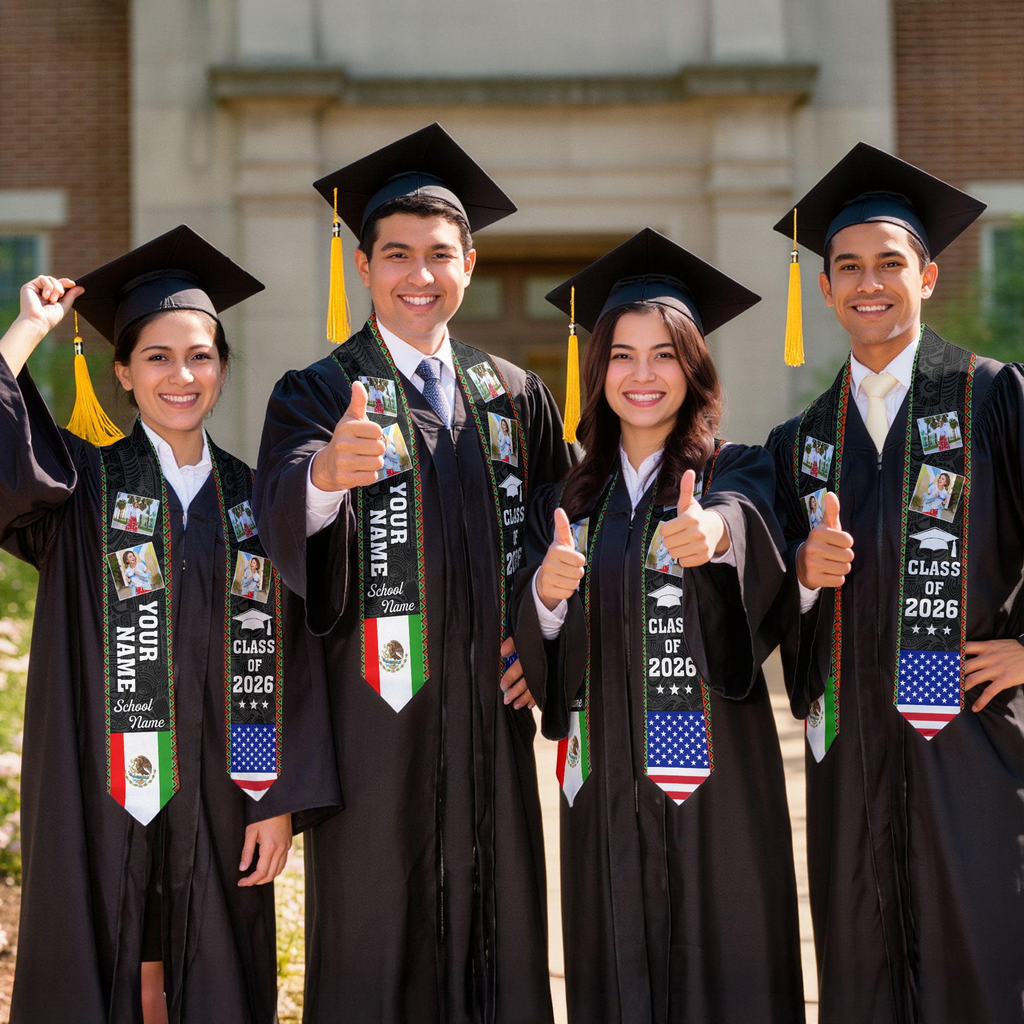 Mexican Flag Graduation Stole 2026, Mexico Sash for Graduation, Name & Year Option