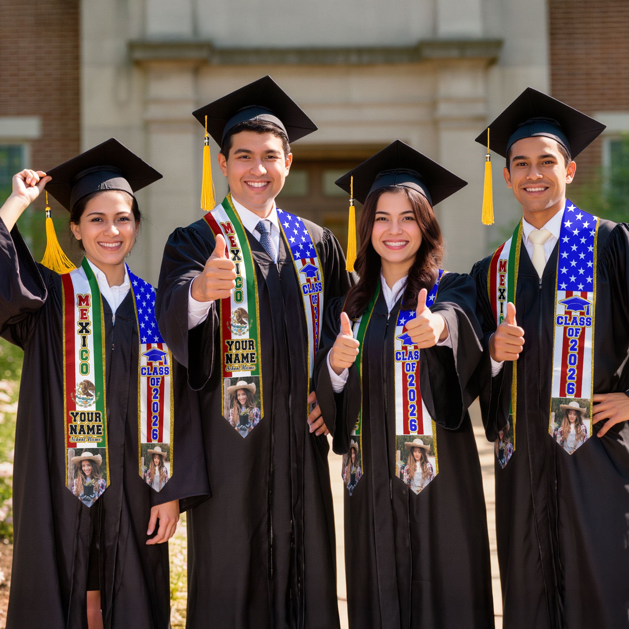2026 Mexican Flag Stole for Graduation, Mexico Graduation Sash, Personal Detail Option