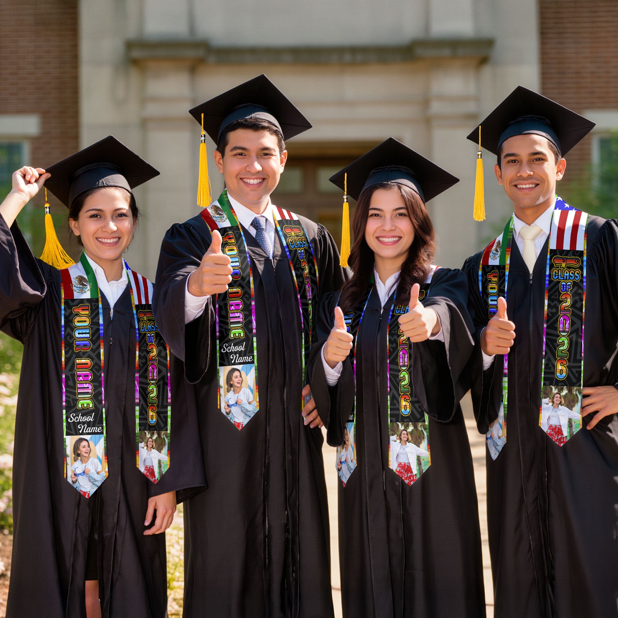 Mexico Graduation Sash 2026, Mexican Flag Stole, Optional Name Detail for Proud Grads
