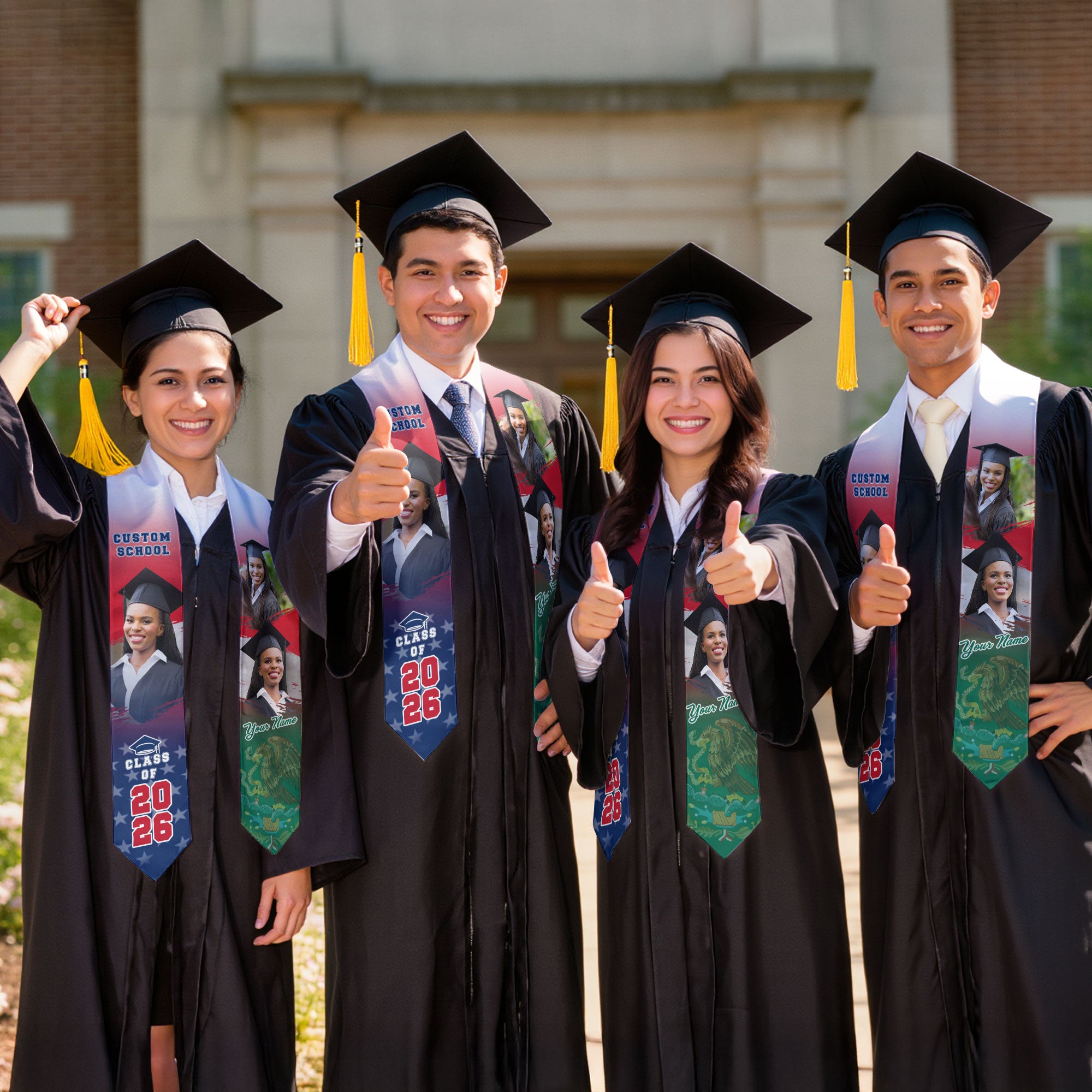 Mexico Graduation Stole 2026, Mexican American Flag Graduation Sash, Stole Mexico