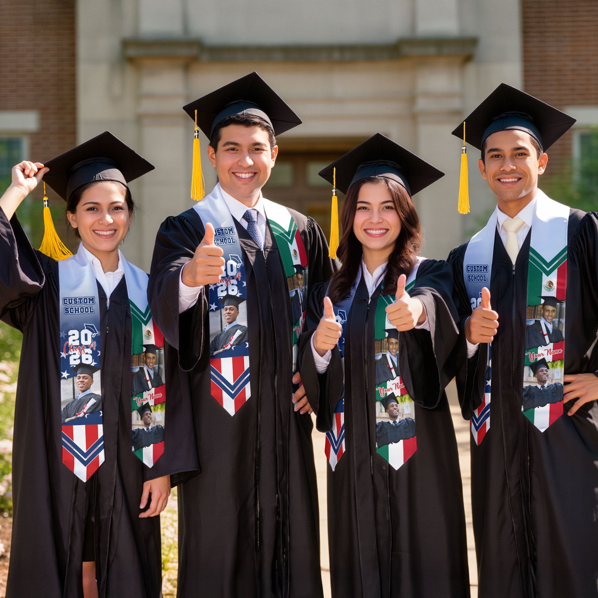 Mexican Stole 2026, Mexico American Flag Graduation Stole, Mexican Sash