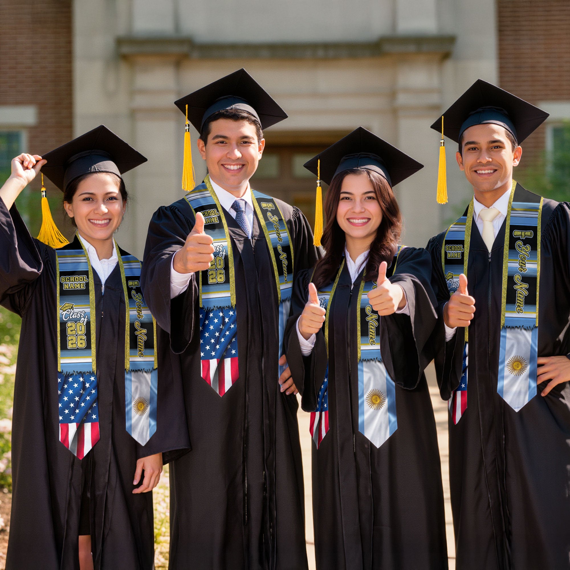 Customized Argentina Graduation Stole with Flag Inspired Design, Graduation Sash Celebrating Class of 2026