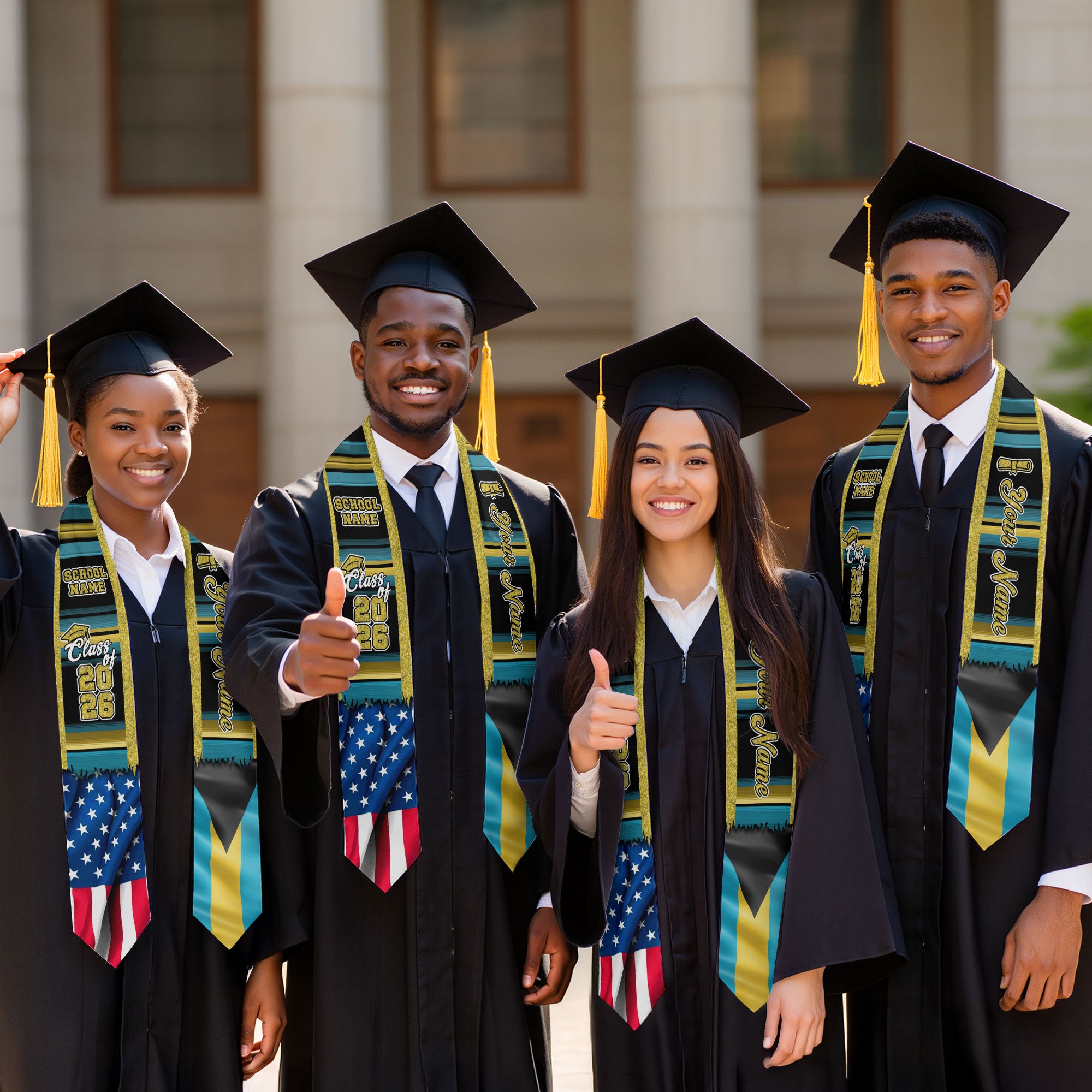 Customized Bahamas Graduation Stole Featuring Island Flag Colors, Graduation Sash for the Class of 2026