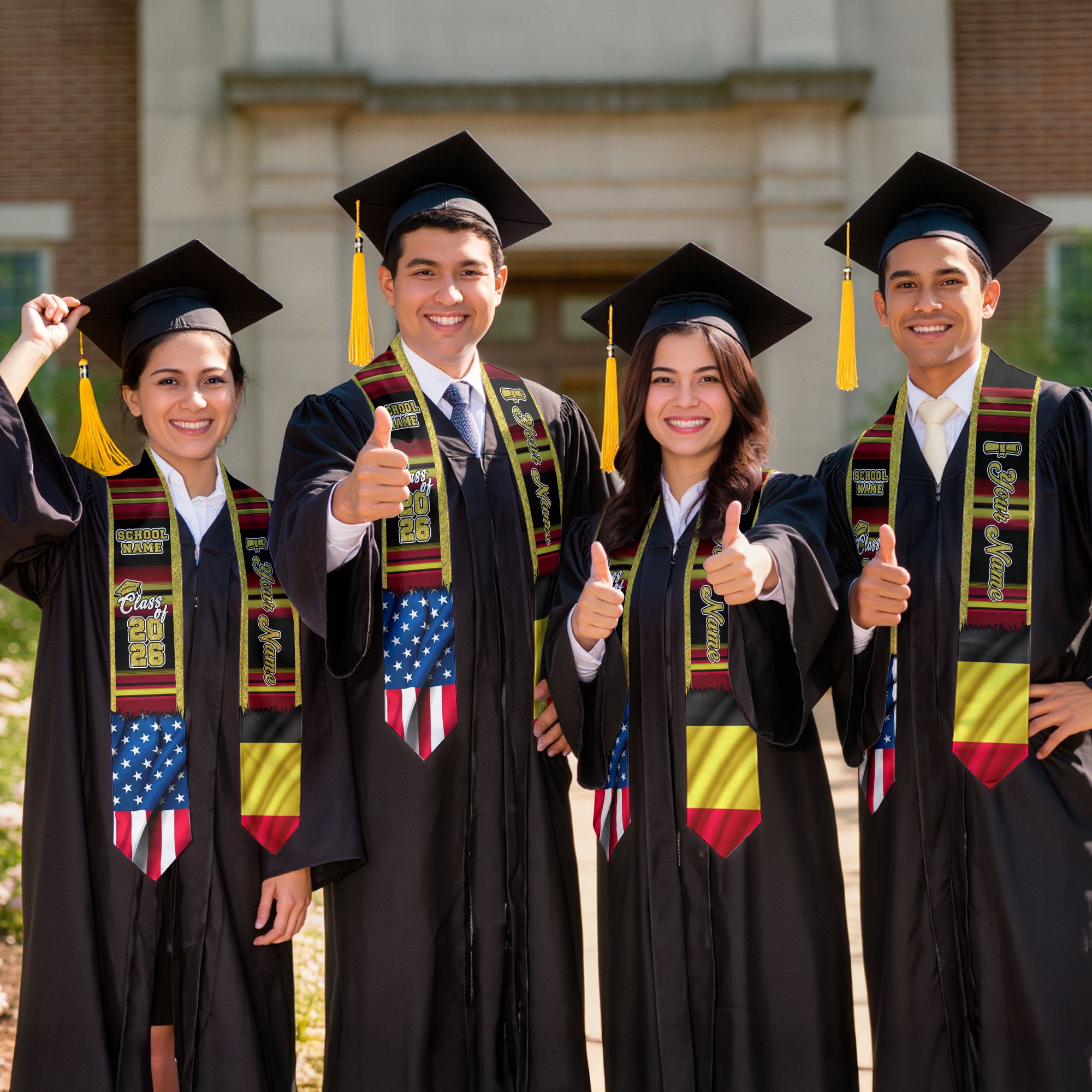 Customized Belgium Graduation Stole with Belgian Flag Style Accents, Graduation Sash Class of 2026