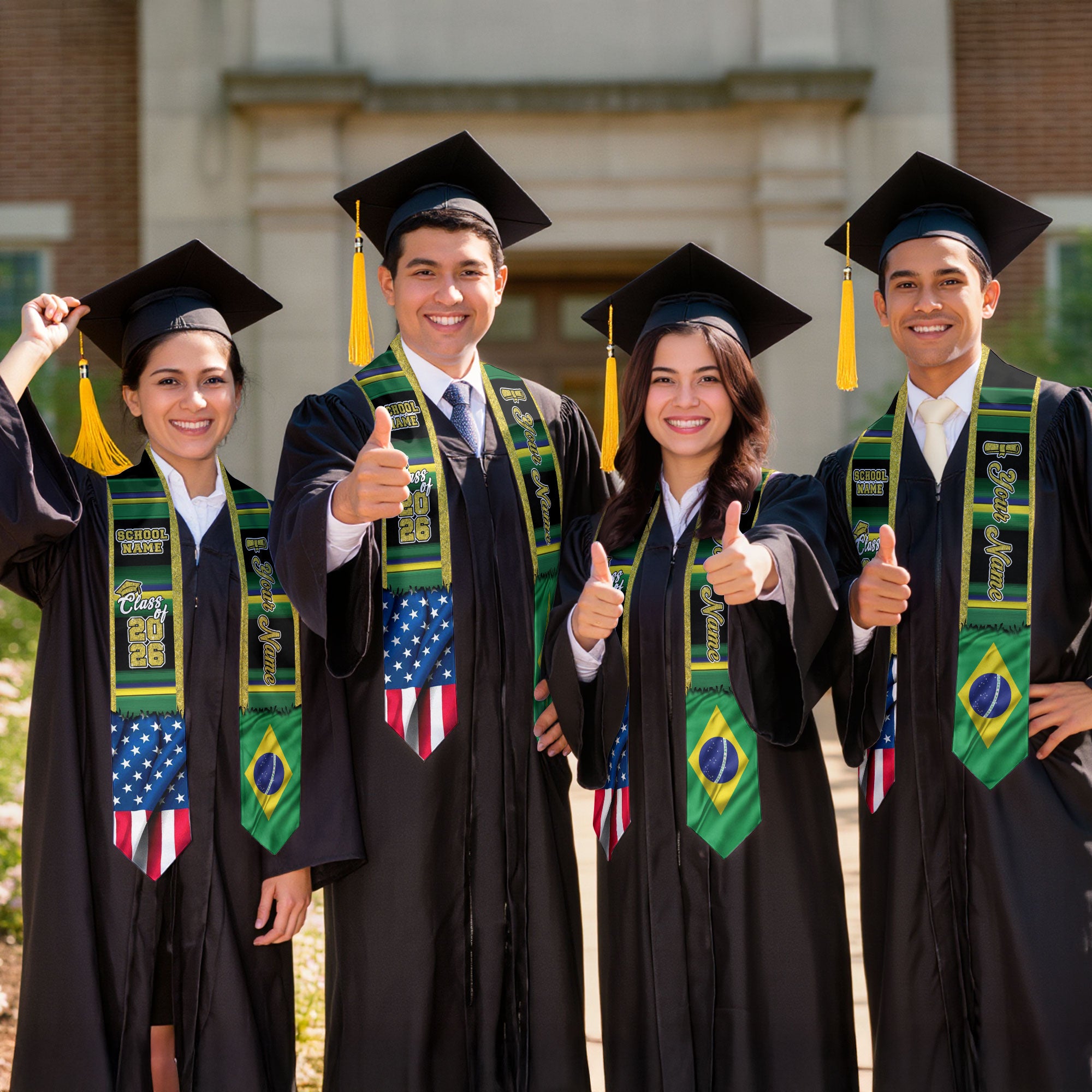 Customized Brazil Graduation Stole Showcasing Brazilian Flag Heritage, Graduation Sash for Class of 2026