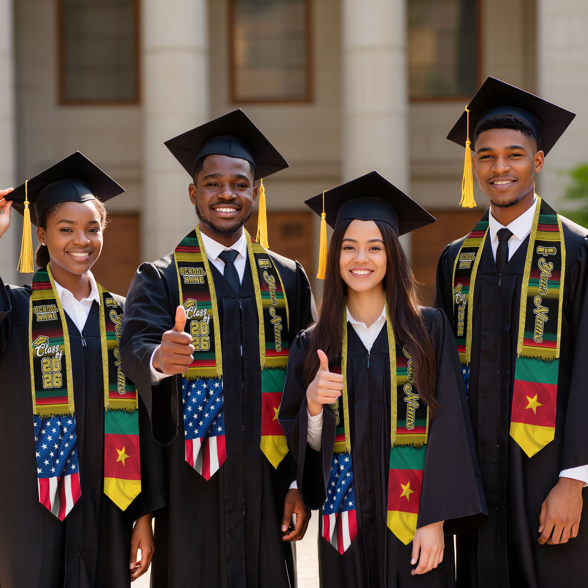 Customized Cameroon Graduation Stole with National Flag Motif, Graduation Sash Celebrating 2026 Graduates