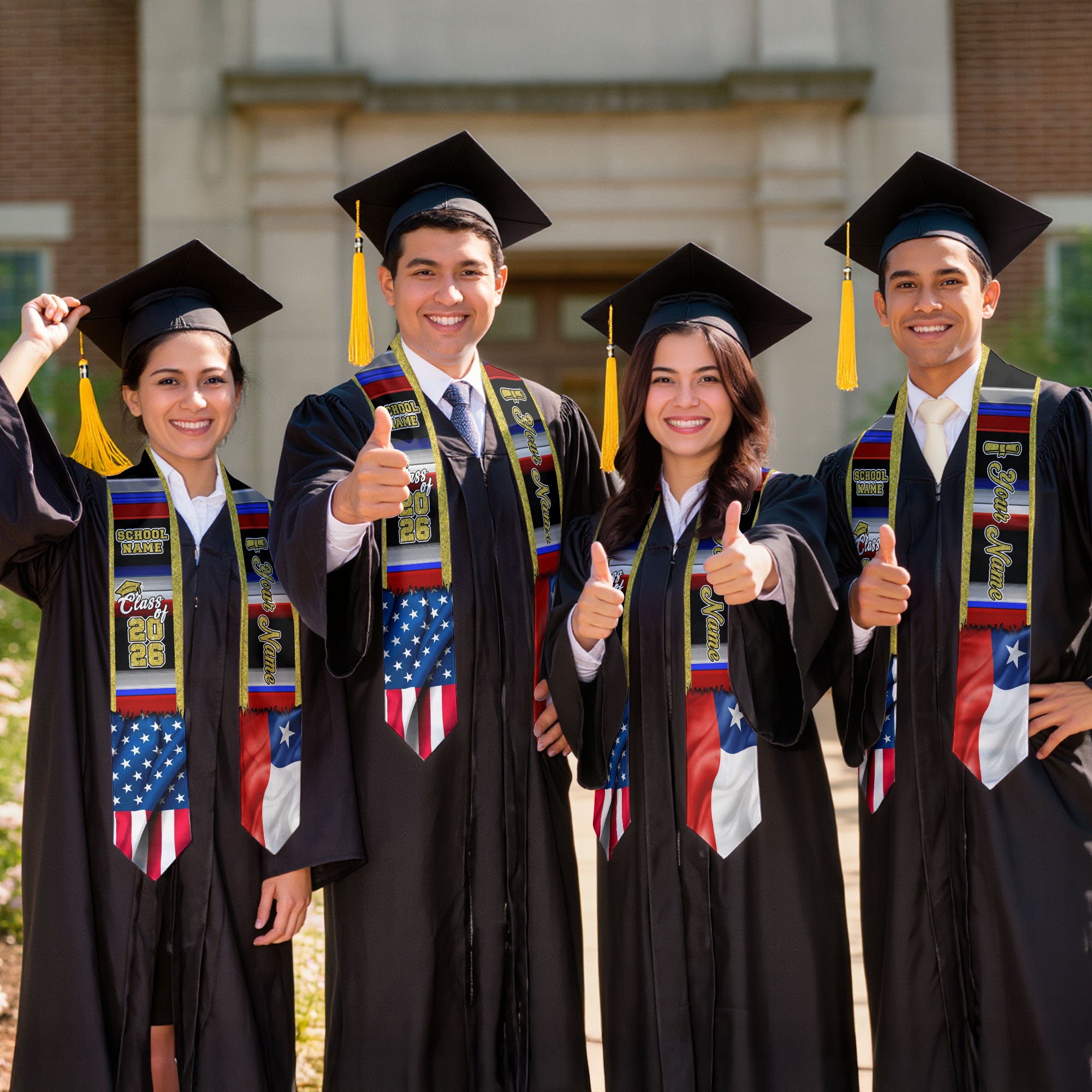 Customized Chile Graduation Stole with Chilean Flag Inspired Pattern, Graduation Sash Class of 2026