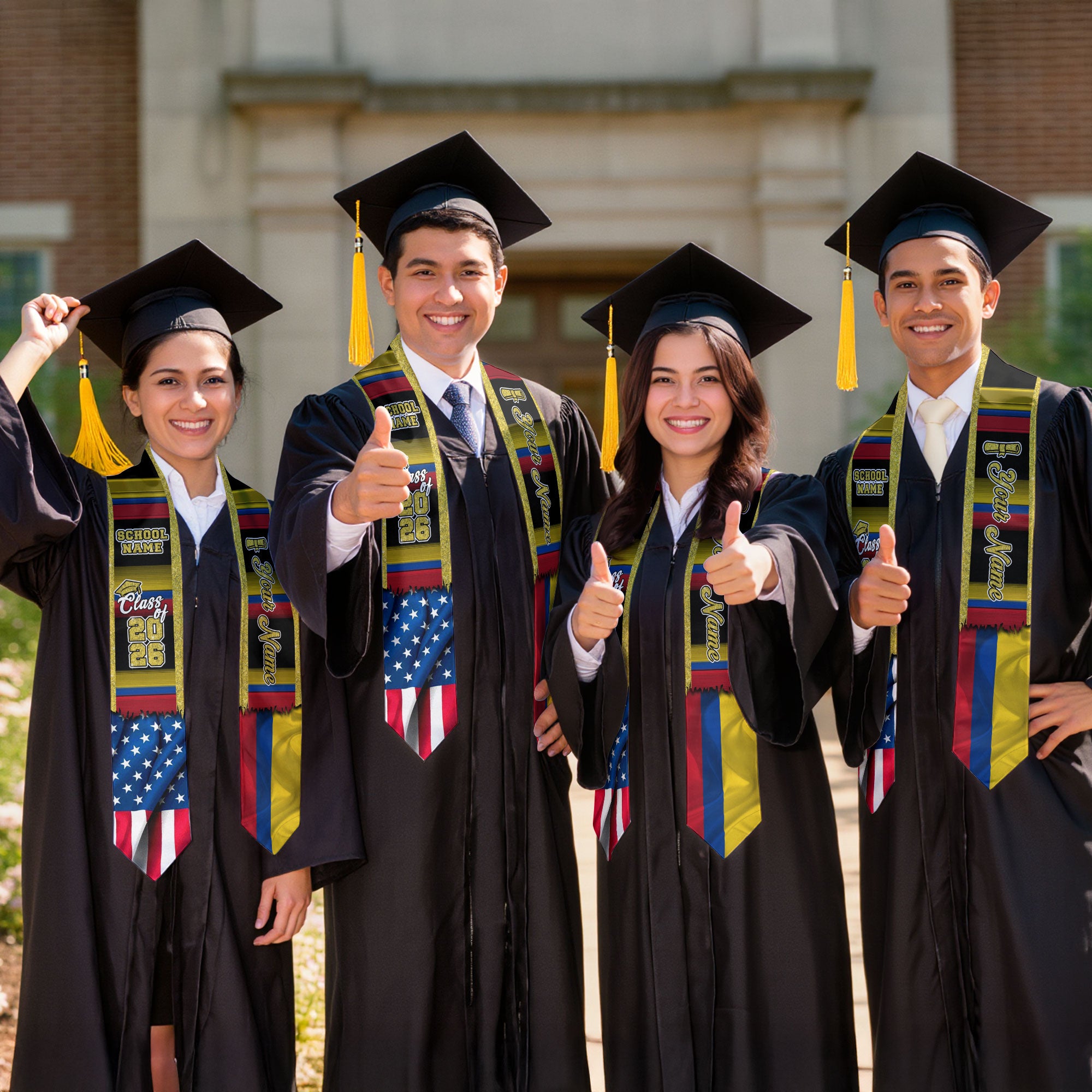 Customized Colombia Graduation Stole with Colombian Flag Style Design, Graduation Sash Class of 2026