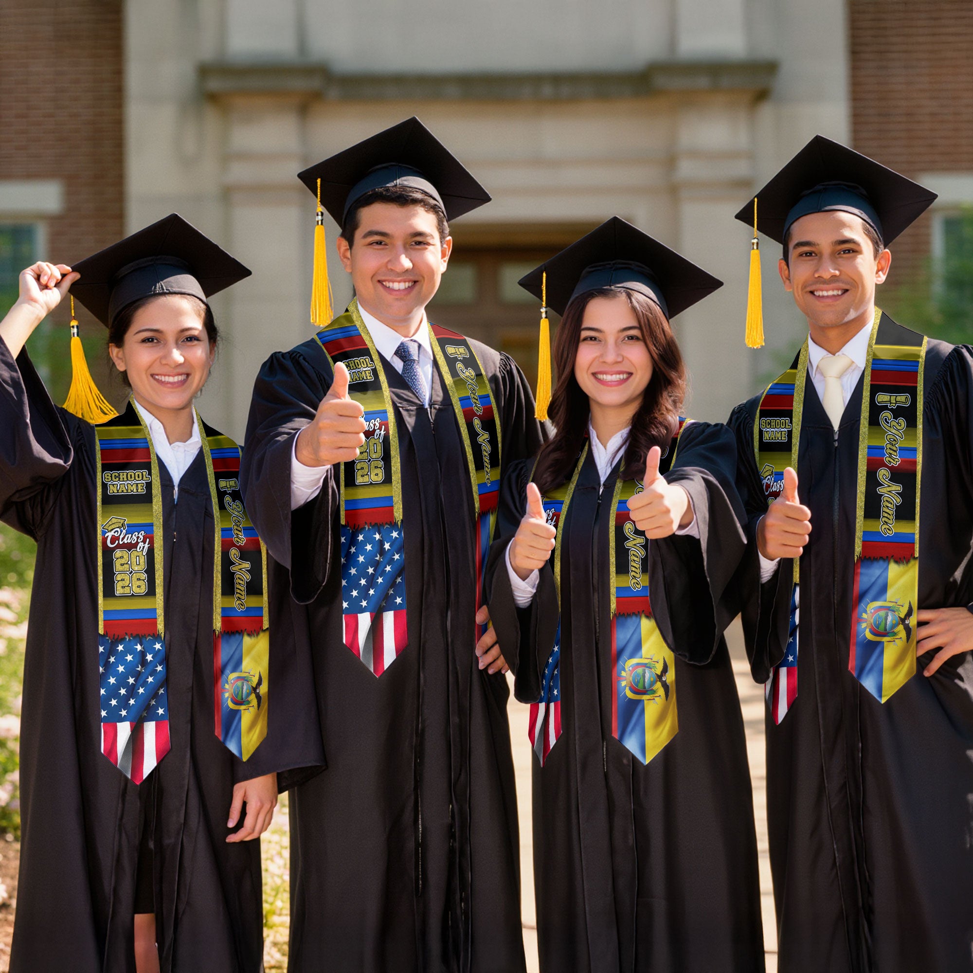 Customized Ecuador Graduation Stole Showcasing Ecuadorian Flag Colors, Graduation Sash Class of 2026