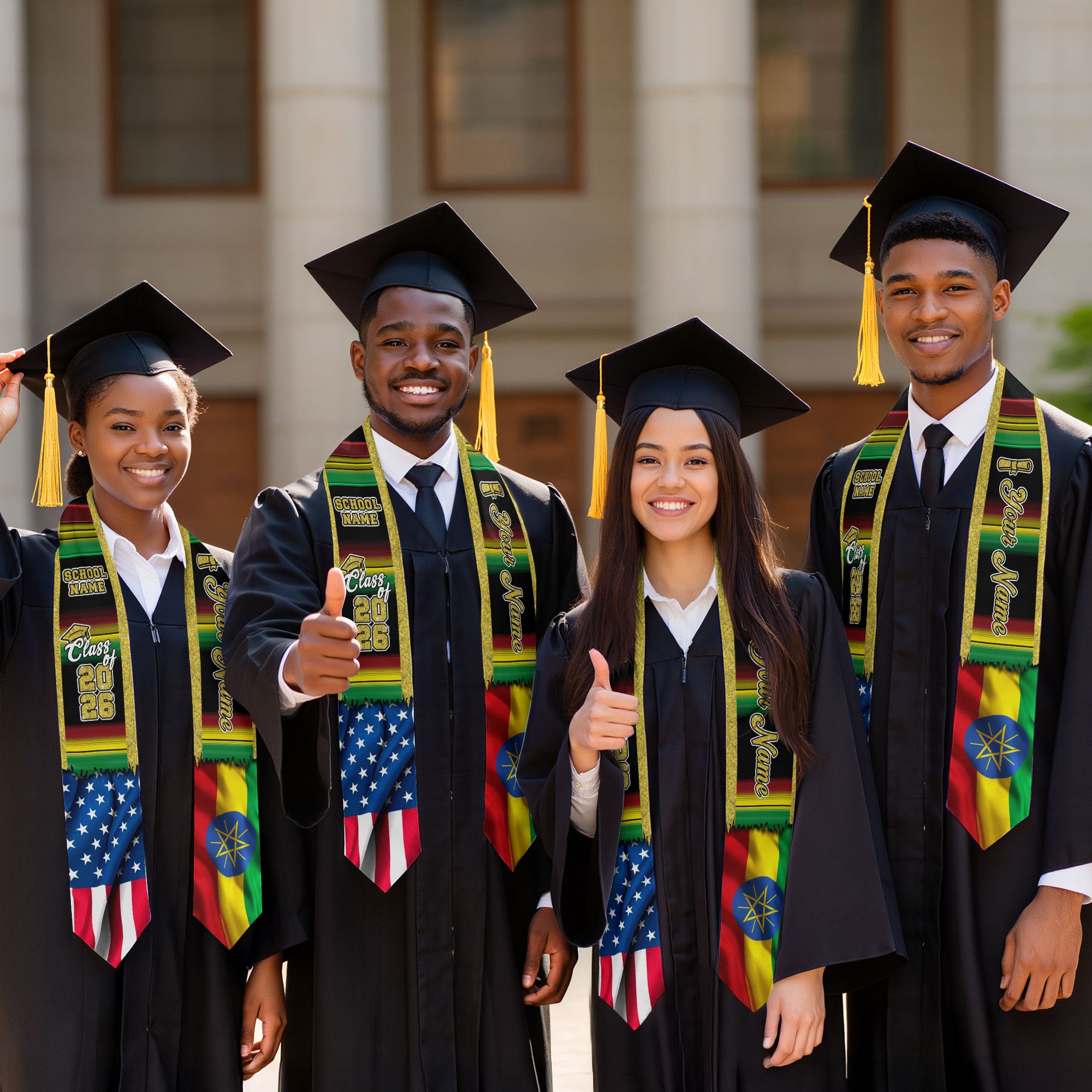 Customized Ethiopia Graduation Stole Featuring Ethiopian Flag Heritage Style, Graduation Sash Class of 2026