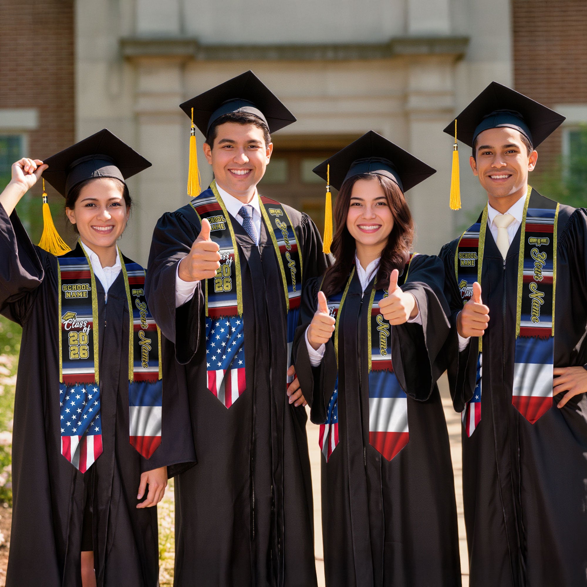 Customized France Graduation Stole with French Flag Inspired Accents, Graduation Sash for Class of 2026