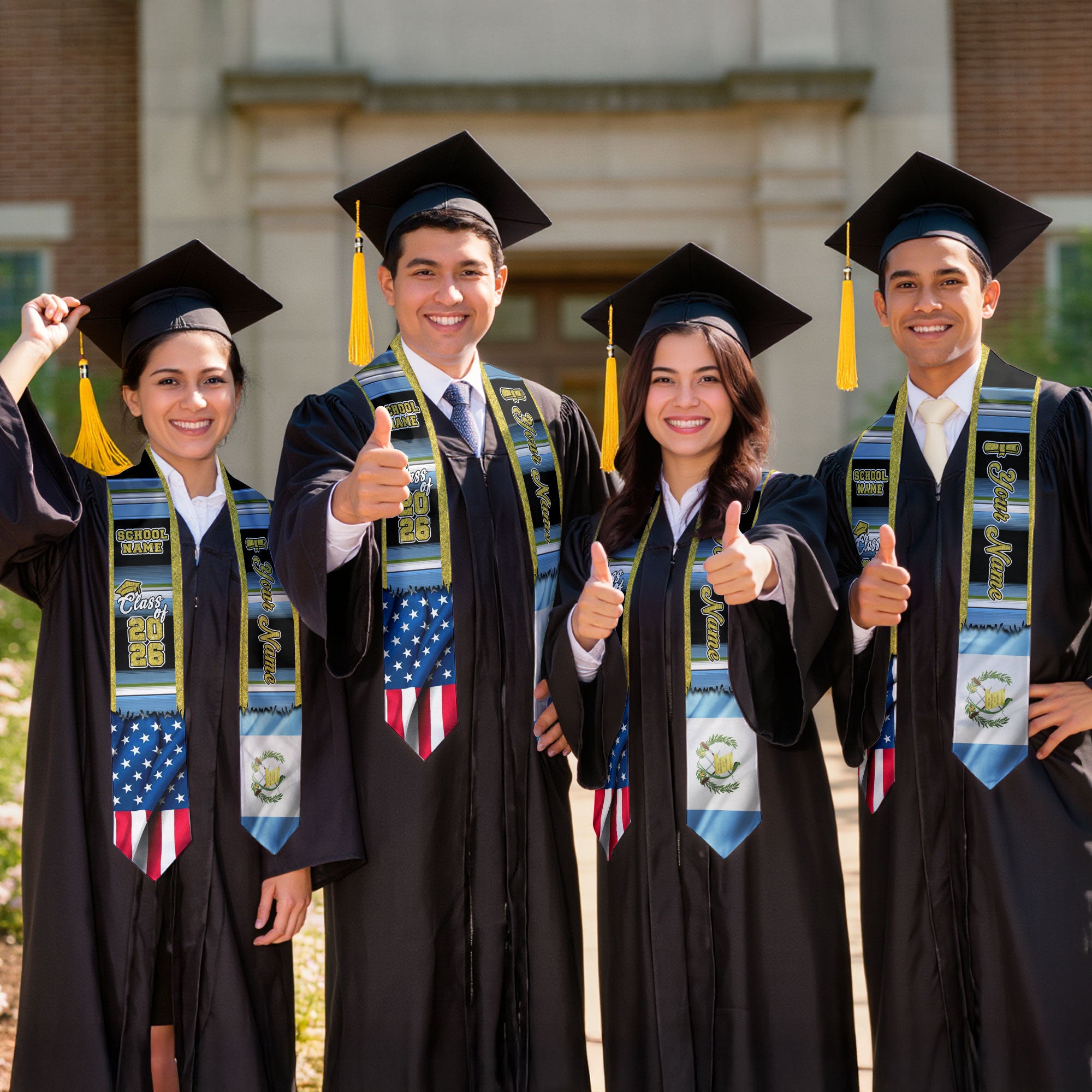 Customized Guatemala Graduation Stole with Guatemalan Flag Style Design, Graduation Sash Class of 2026