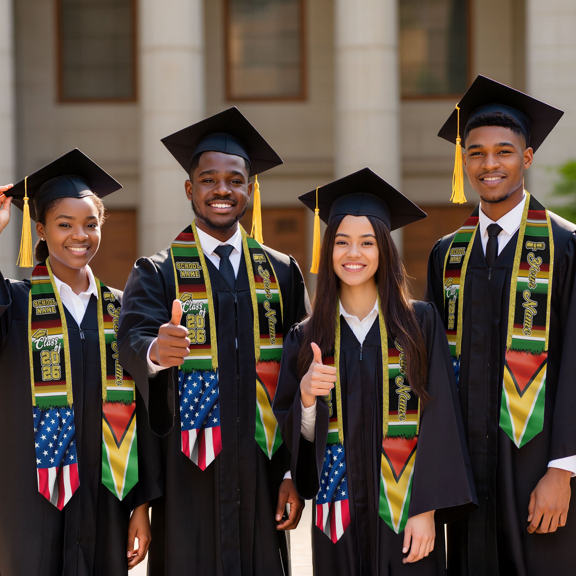 Customized Guyana Graduation Stole Showcasing Guyanese Flag Colors, Graduation Sash for Class of 2026