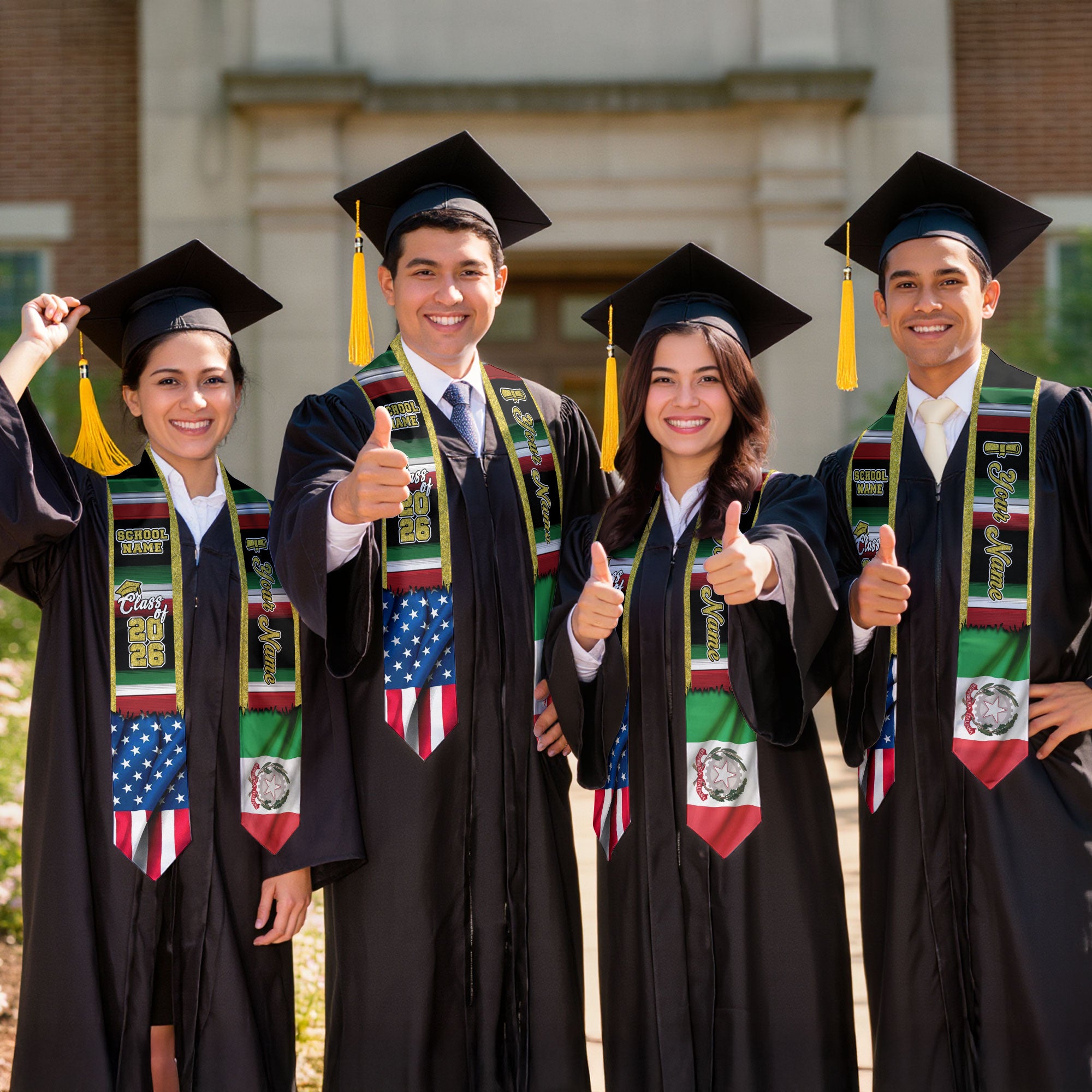 Customized Italy Graduation Stole Featuring Italian Flag Heritage Pattern, Graduation Sash for Class of 2026