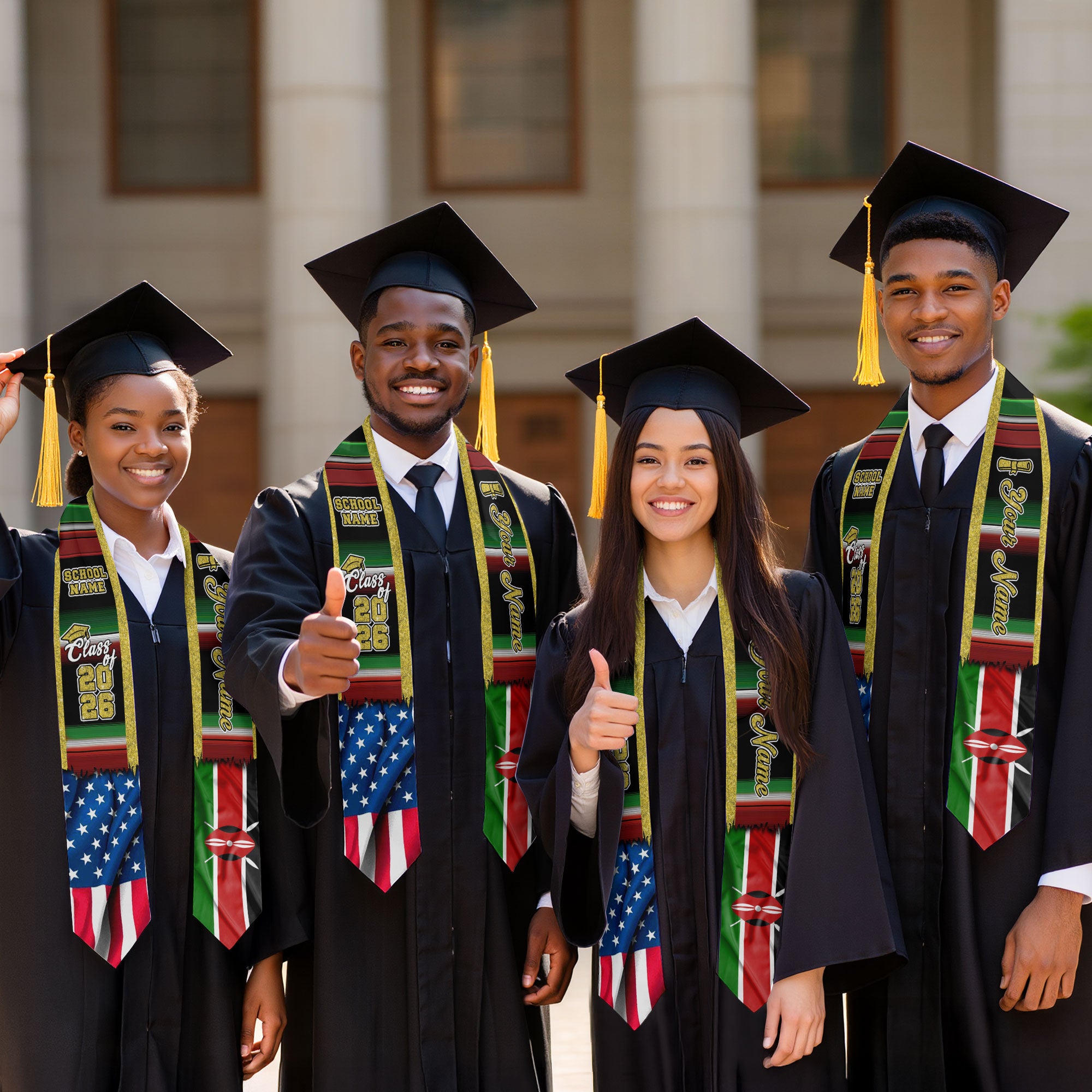 Customized Kenya Graduation Stole with Kenyan Flag Inspired Design, Graduation Sash for Class of 2026