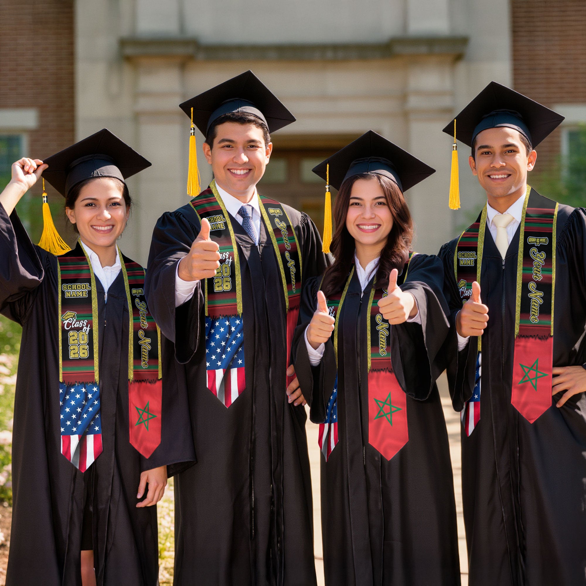 Customized Morocco Graduation Stole Featuring Moroccan Flag Heritage Accents, Graduation Sash Class of 2026
