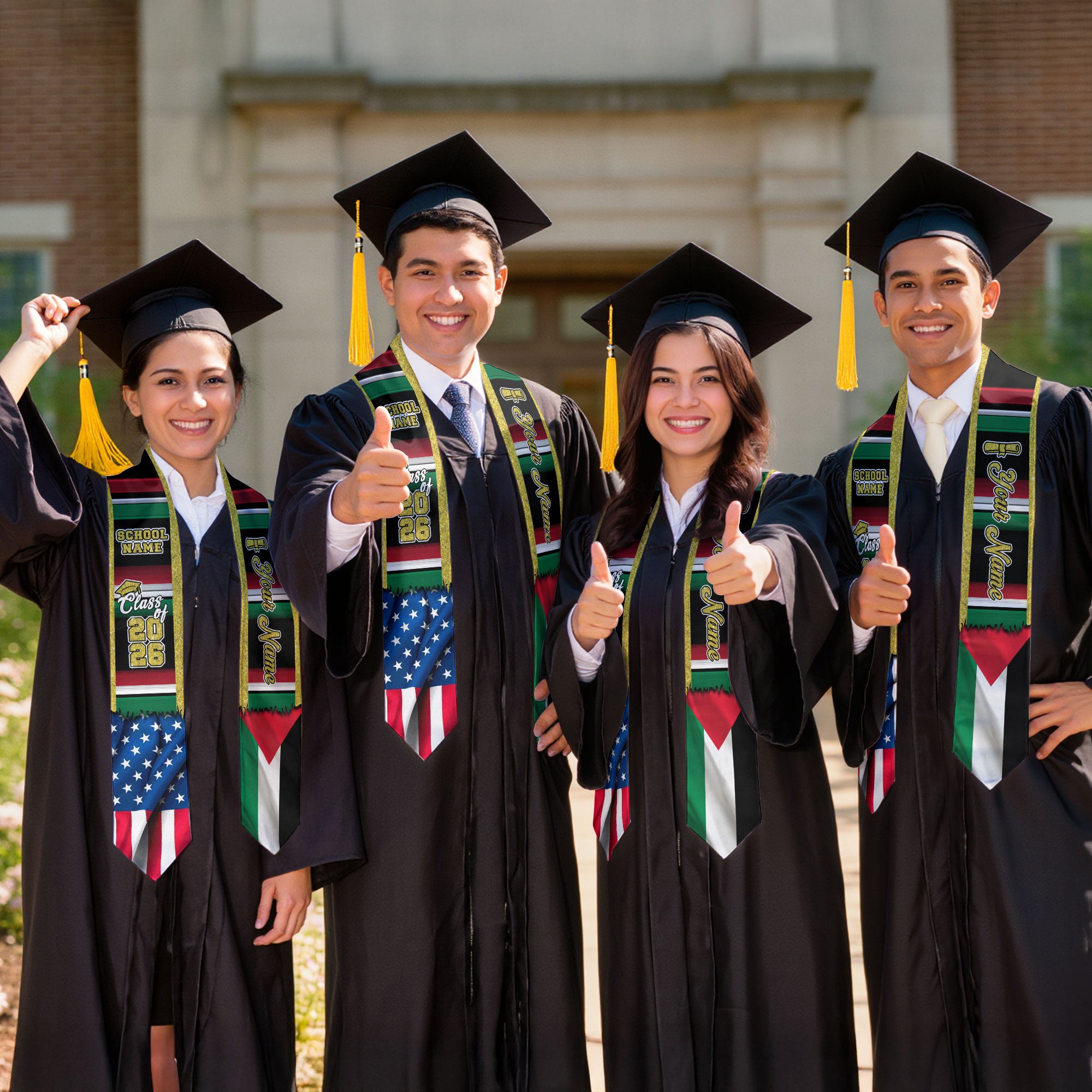 Customized Palestine Graduation Stole with Palestinian Flag Inspired Design, Graduation Sash Class of 2026