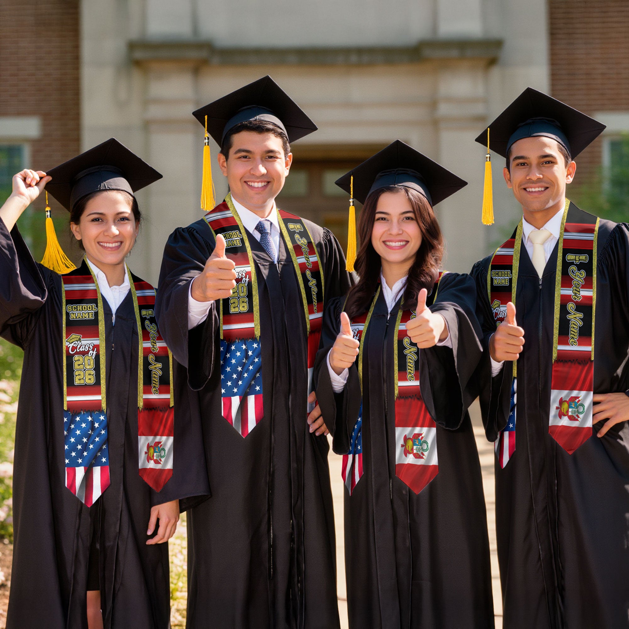 Customized Peru Graduation Stole Featuring Peruvian Flag Heritage Pattern, Graduation Sash Class of 2026