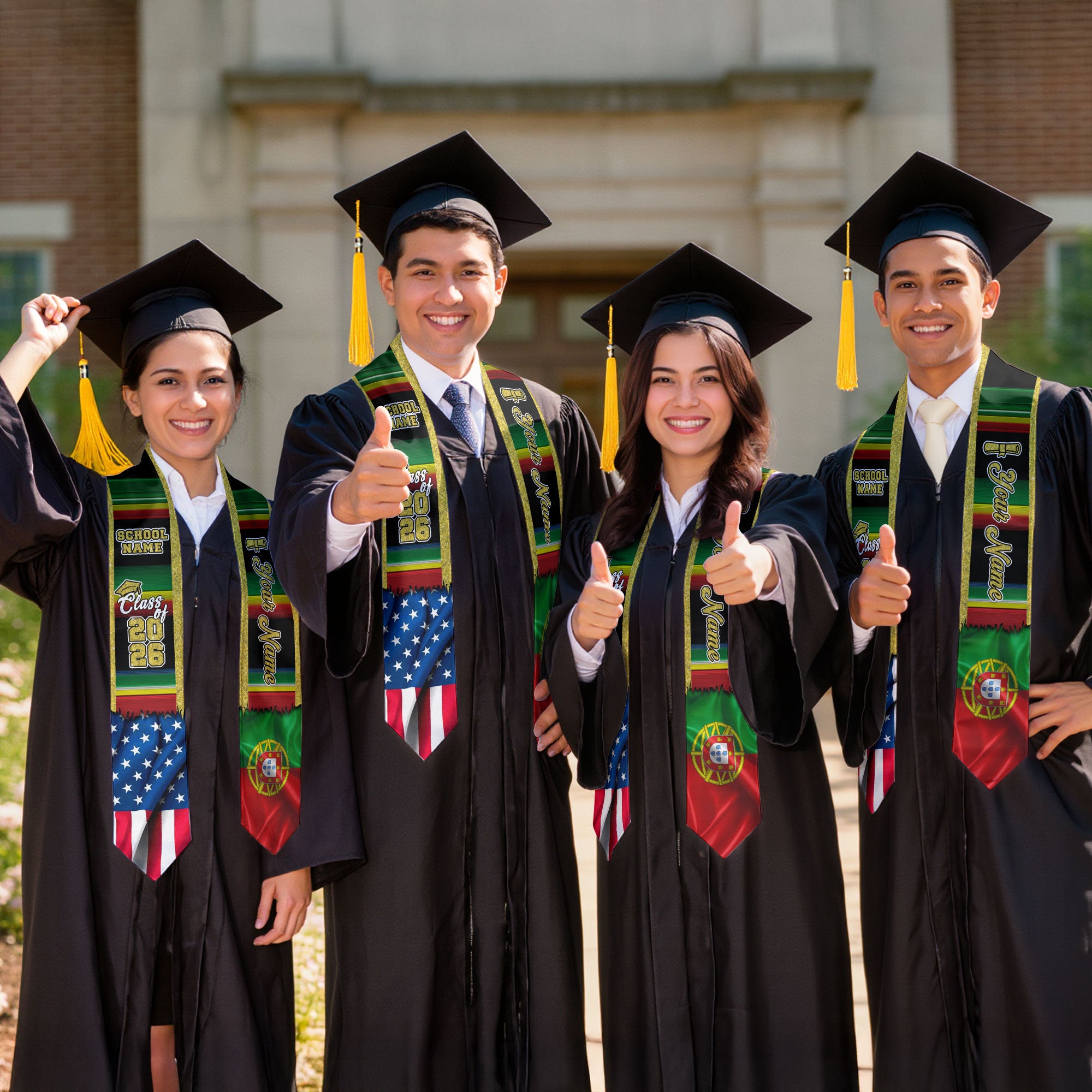 Customized Portugal Graduation Stole Showcasing Portuguese Flag Design, Graduation Sash Class of 2026