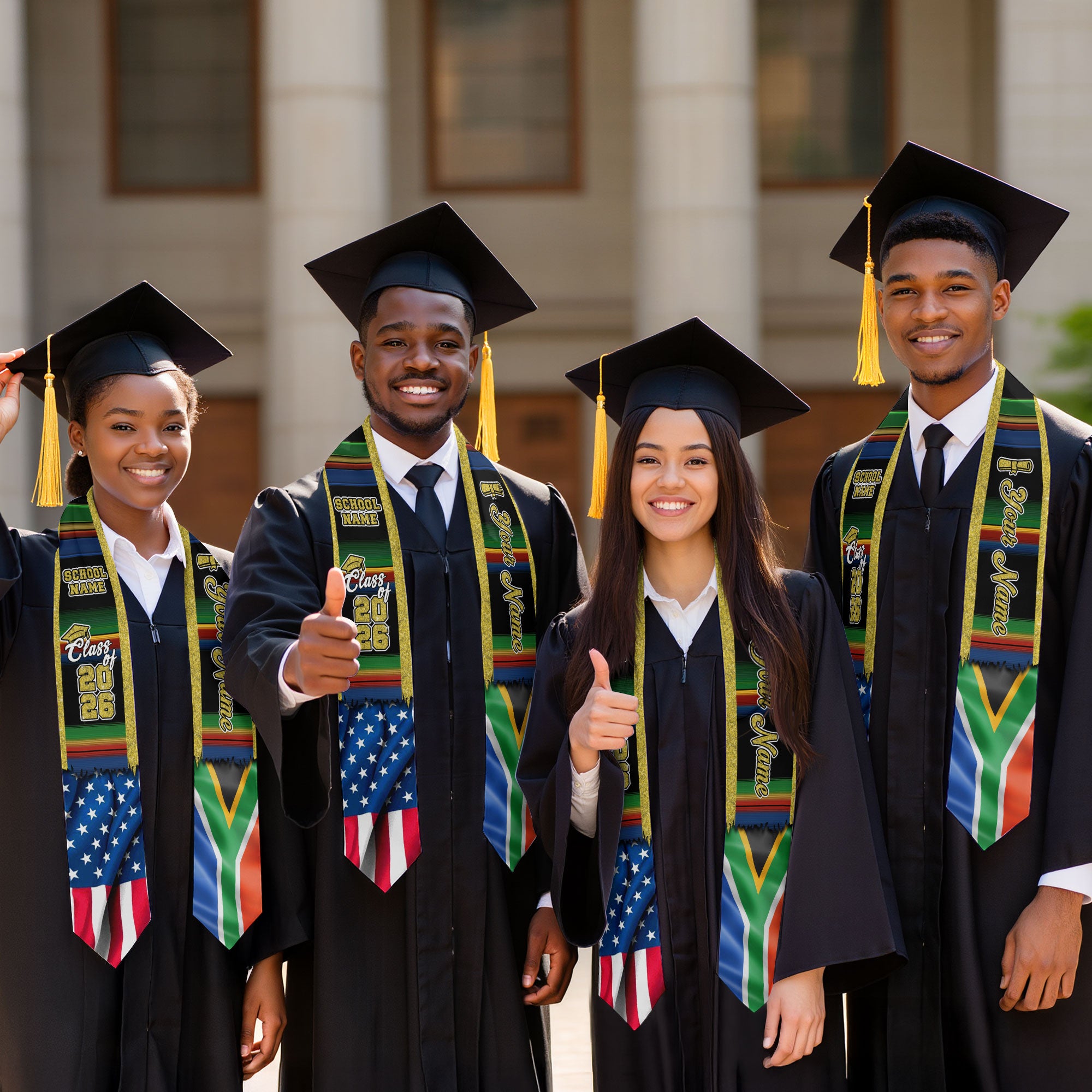 Customized South Africa Graduation Stole Featuring National Flag Heritage Style, Graduation Sash Class of 2026