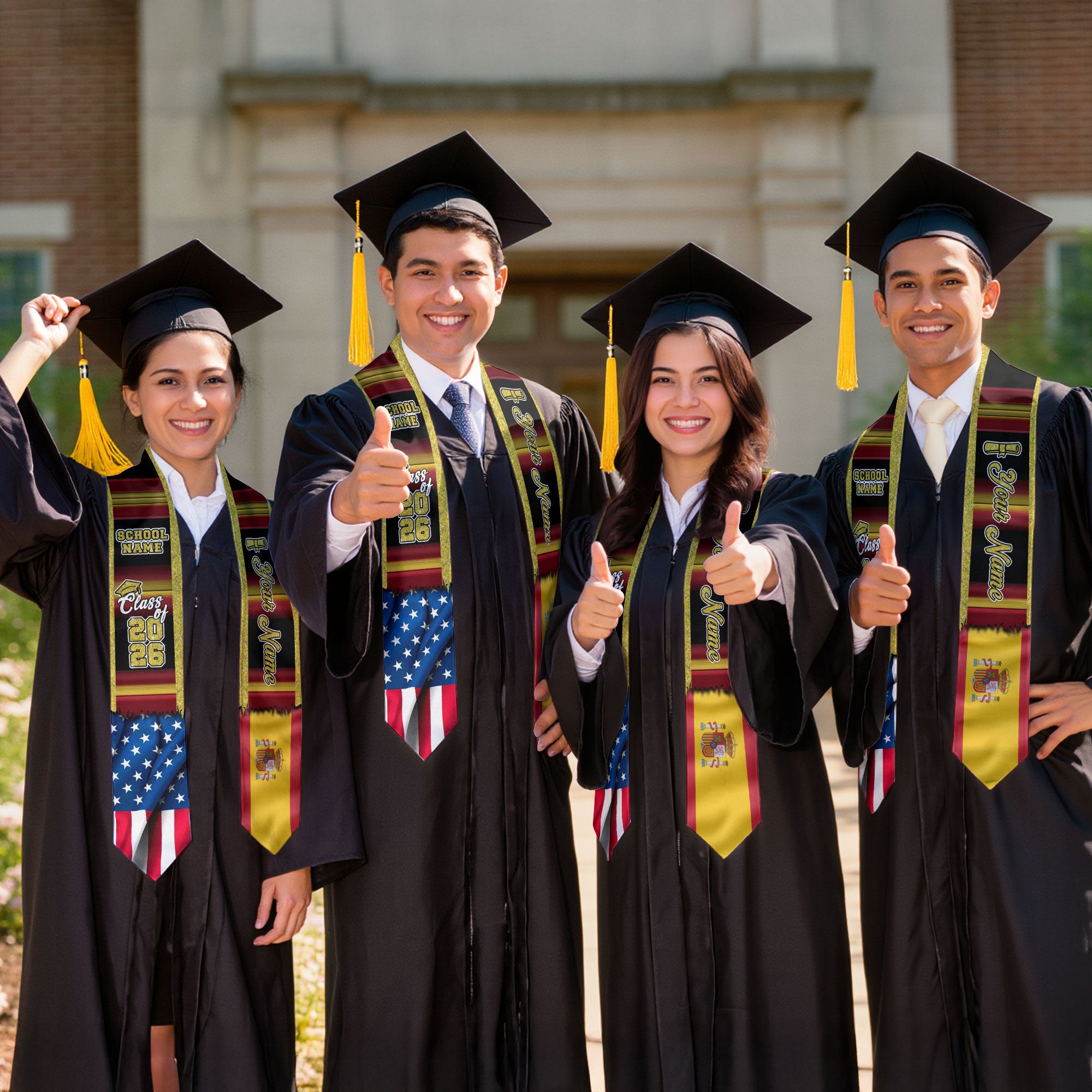 Customized Spain Graduation Stole with Spanish Flag Inspired Design, Graduation Sash for Class of 2026