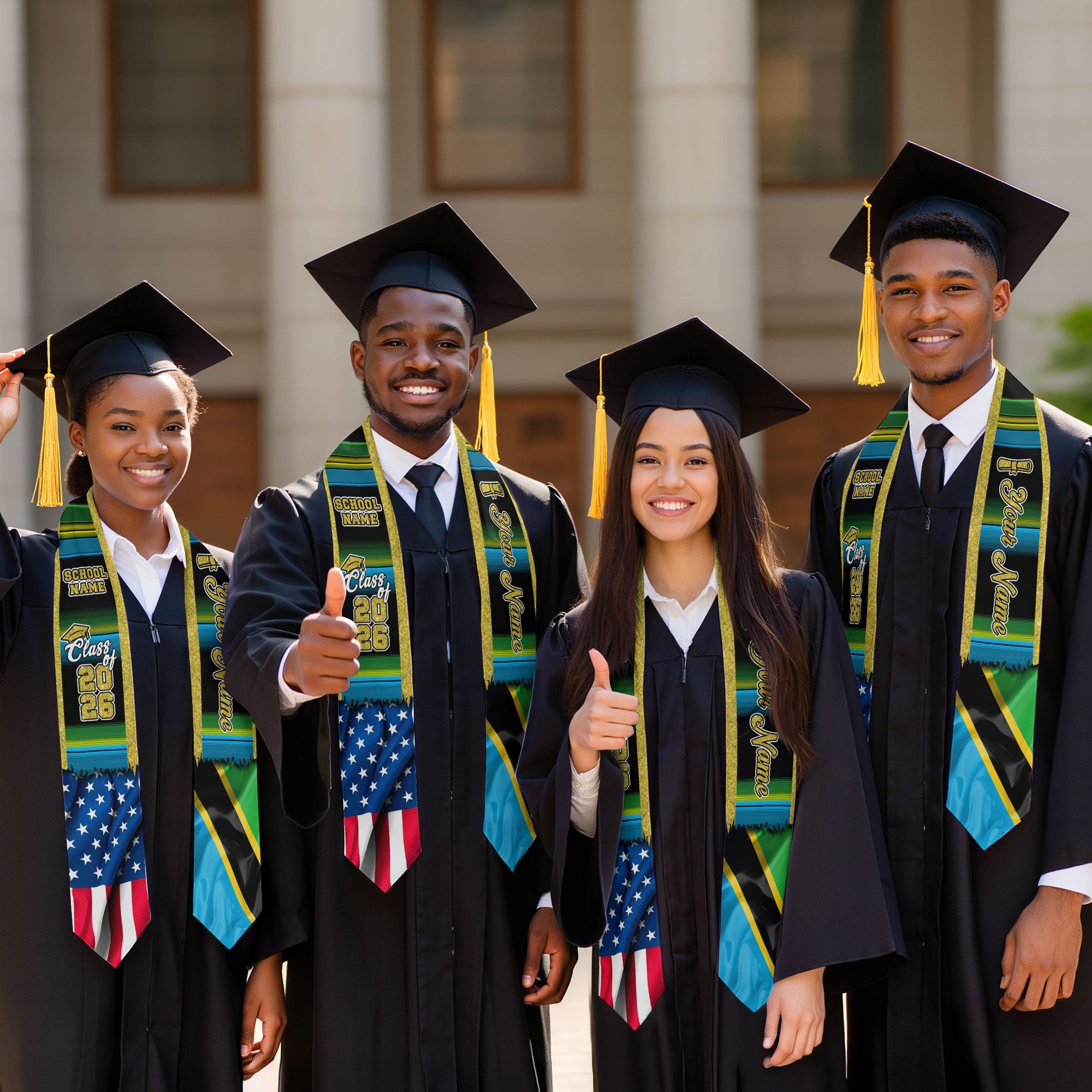 Customized Tanzania Graduation Stole Featuring Tanzanian Flag Design, Graduation Sash for Class of 2026