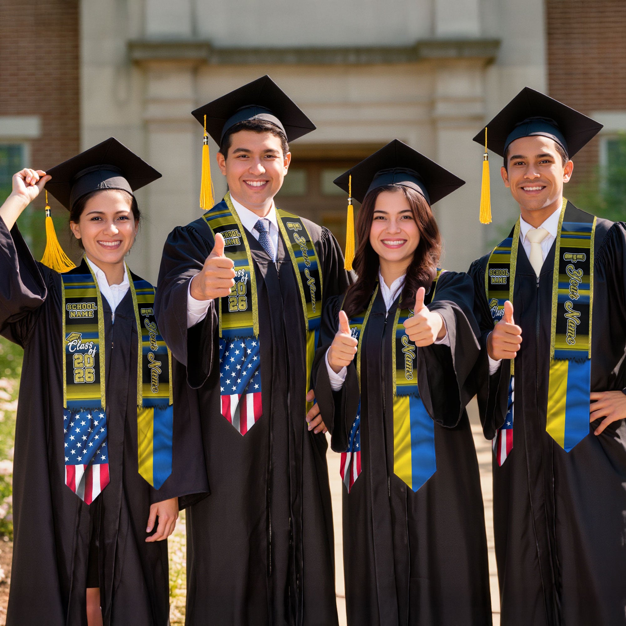Customized Ukraine Graduation Stole Showcasing Ukrainian Flag Heritage Design, Graduation Sash Class of 2026