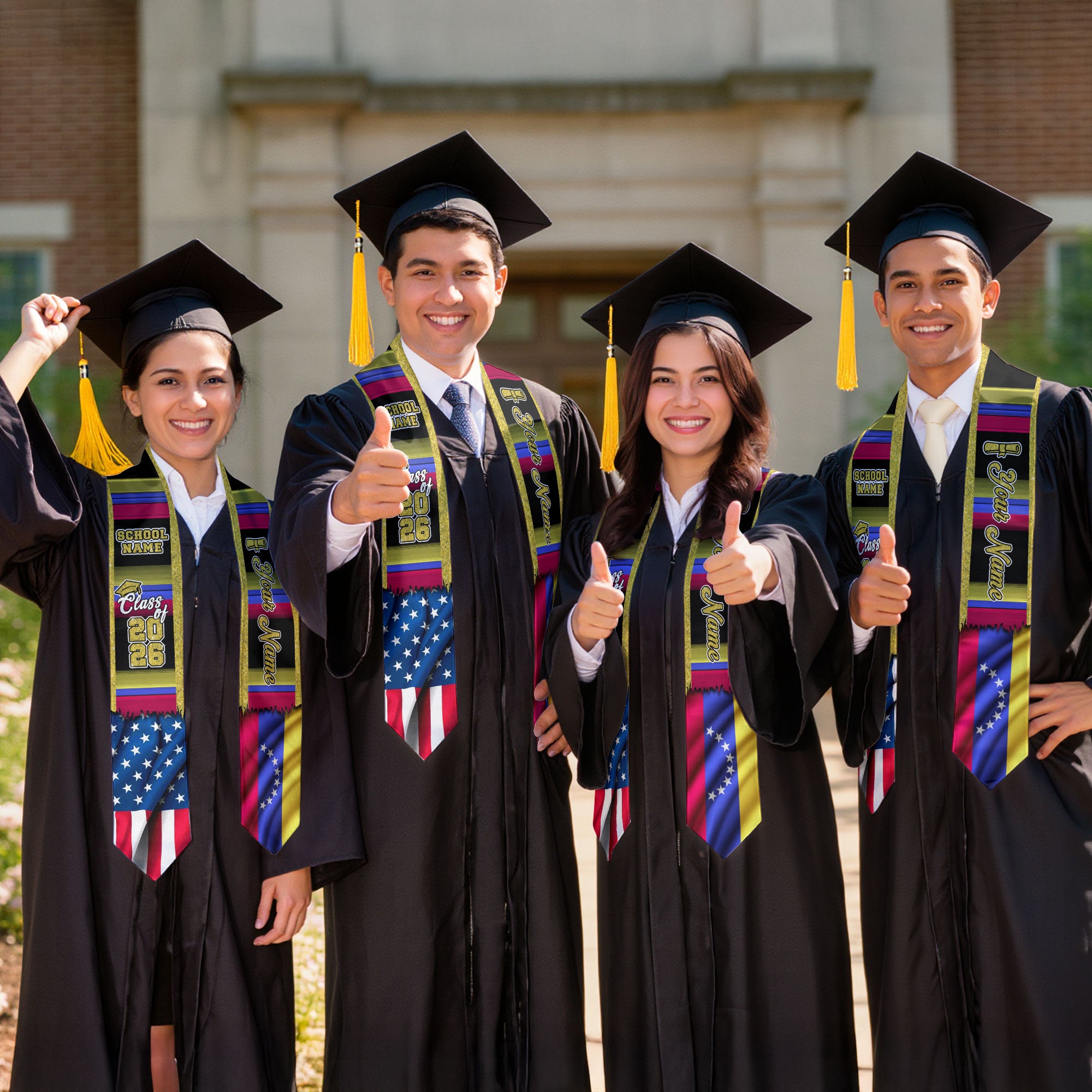 Customized Venezuela Graduation Stole Featuring Venezuelan Flag Inspired Pattern, Graduation Sash for 2026