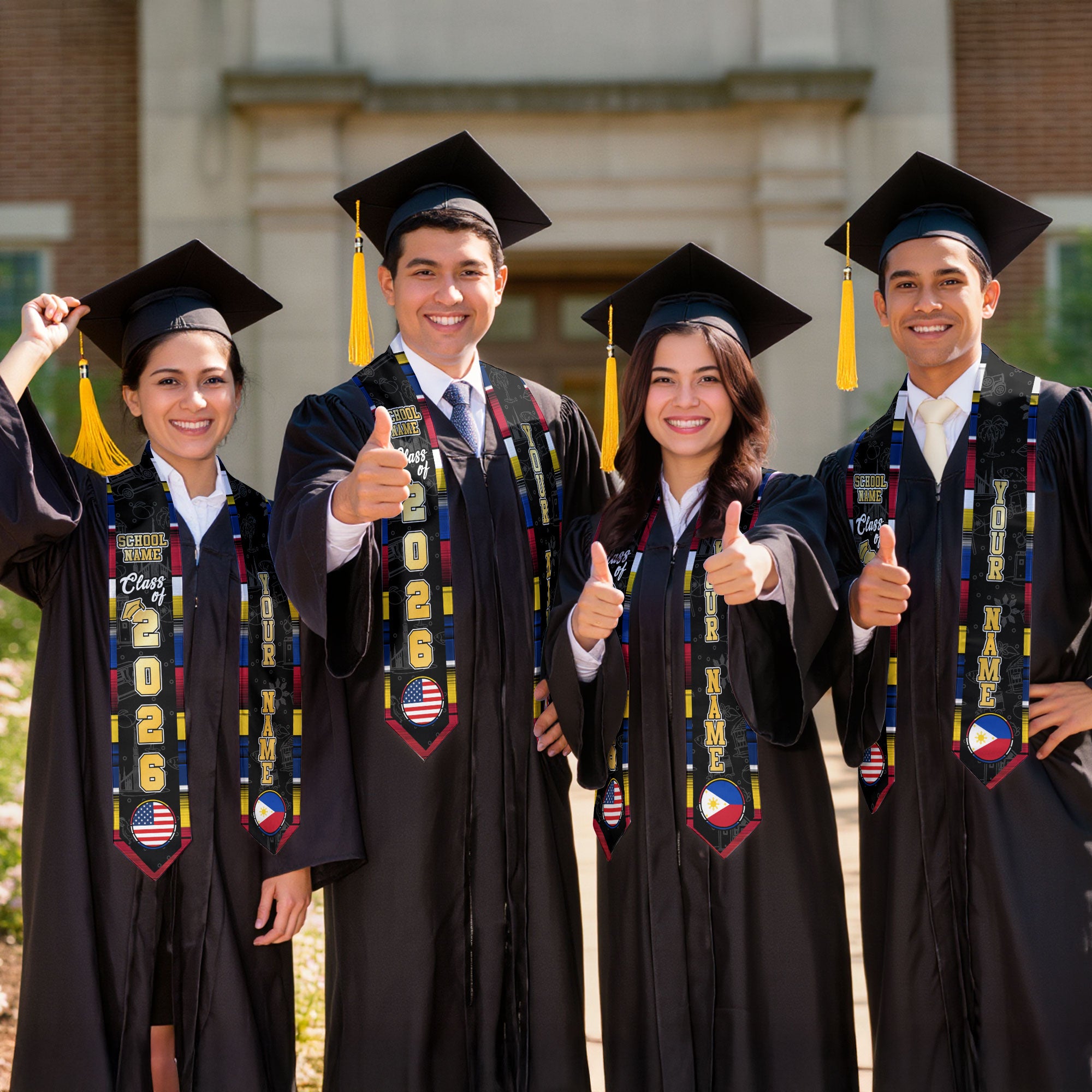 Filipino Flag Graduation Stole 2026, Philippines Sash Stole, Custom Accent for Graduates