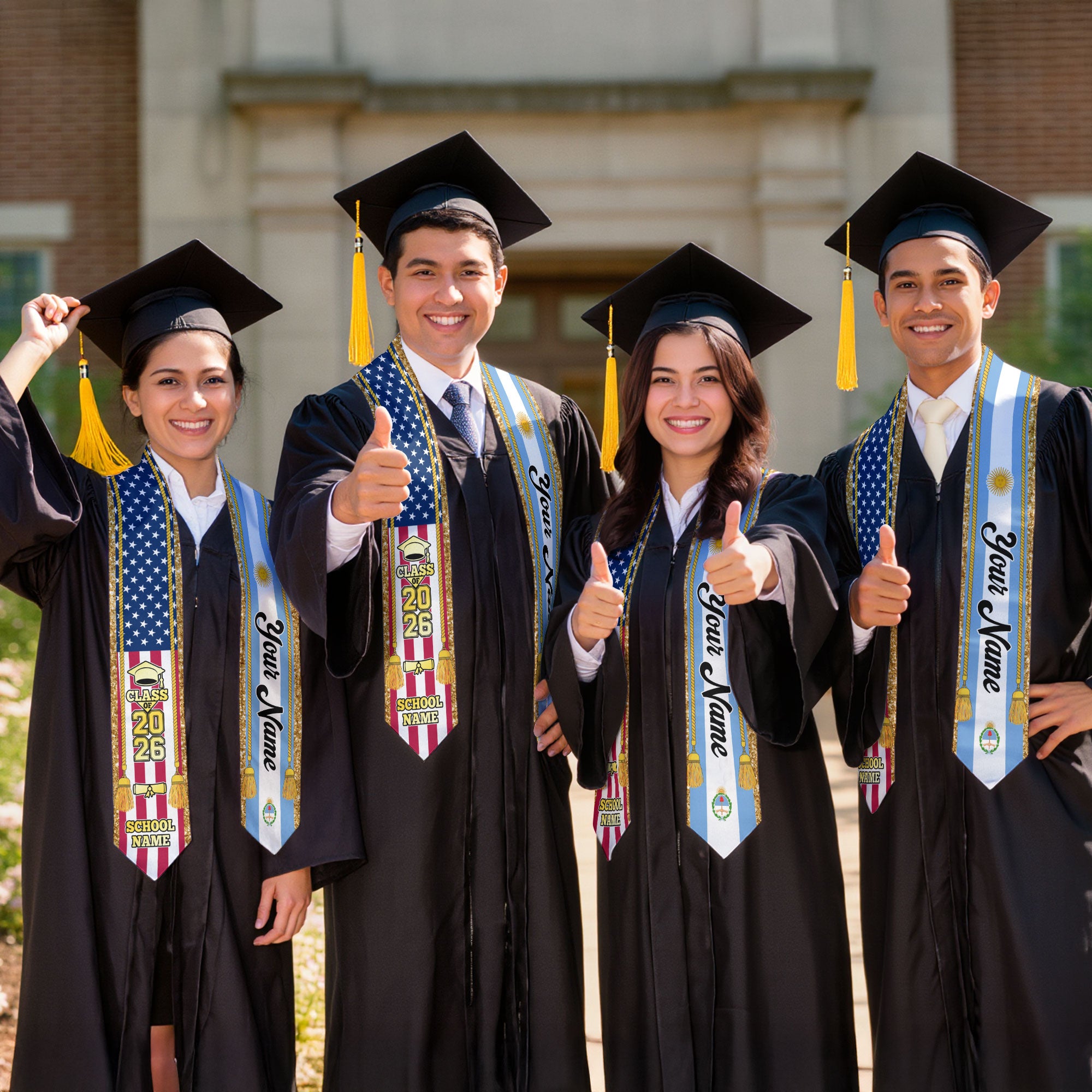 Customized Argentina Graduation Stole with Flag Emblem, Graduation Sash for Class of 2026
