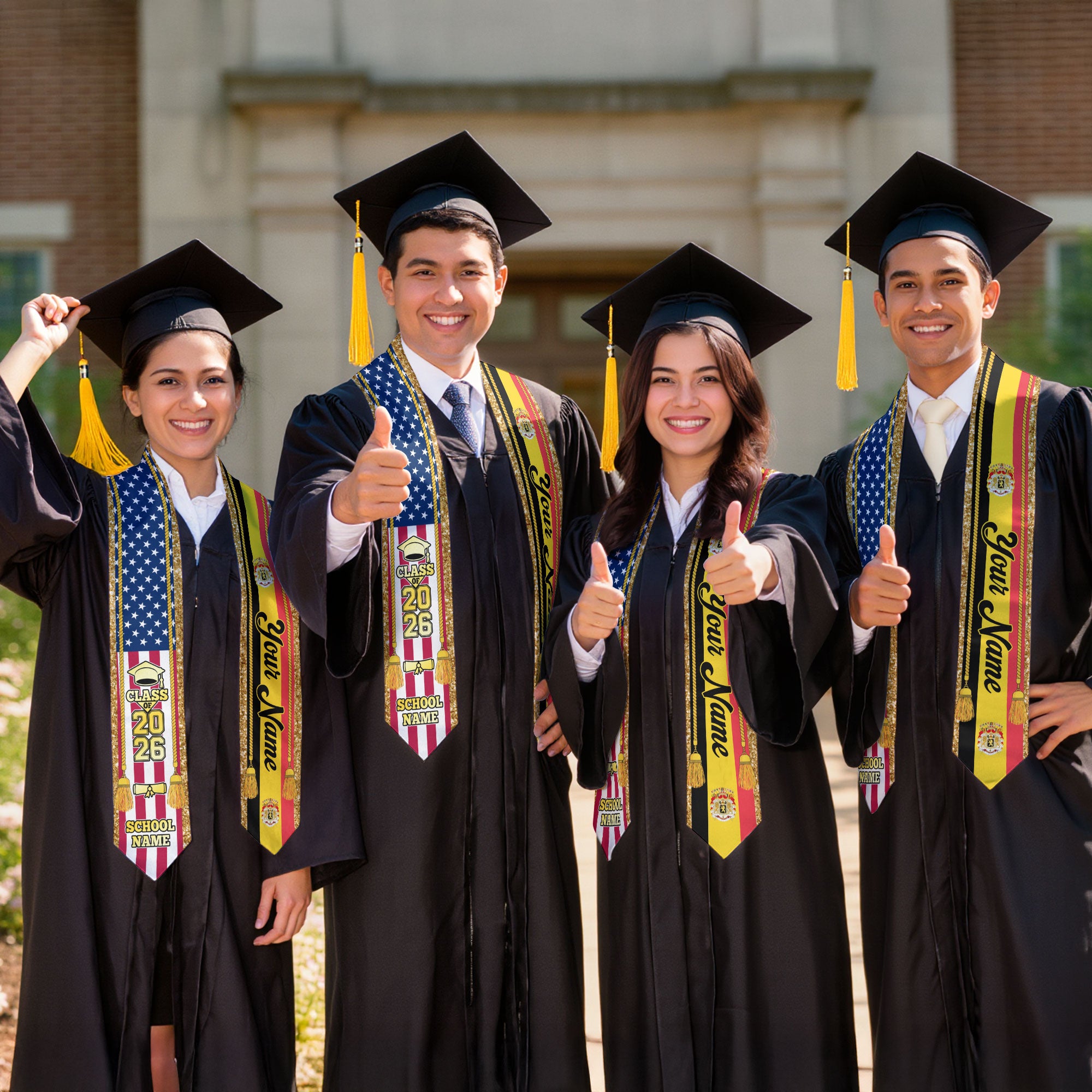 Customized Belgium Graduation Stole with Belgian Flag Emblem, Graduation Sash for Class of 2026