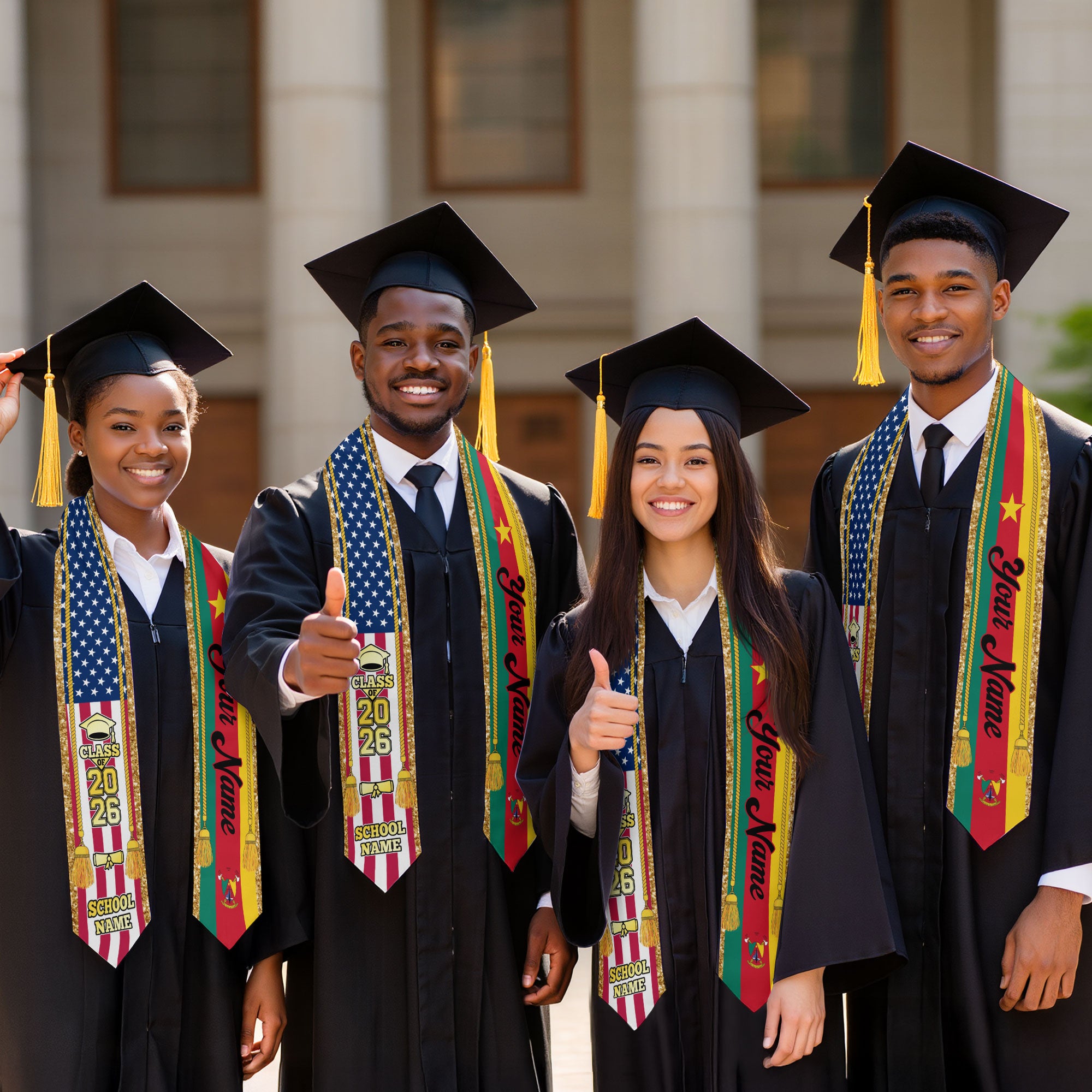 Customized Cameroon Graduation Stole with National Flag Emblem, Graduation Sash for Class of 2026
