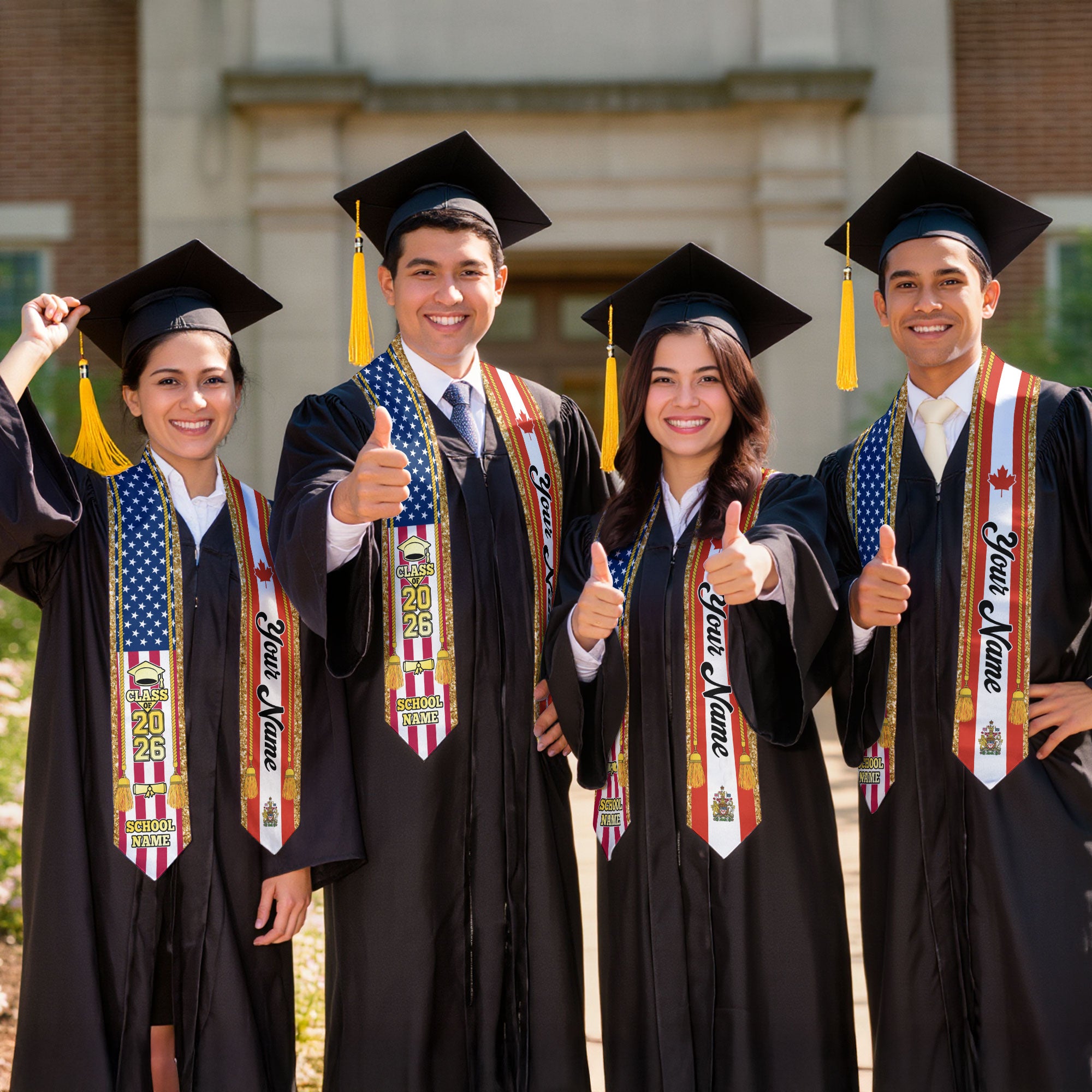 Customized Canada Graduation Stole with Canadian Flag Emblem, Graduation Sash for Class of 2026