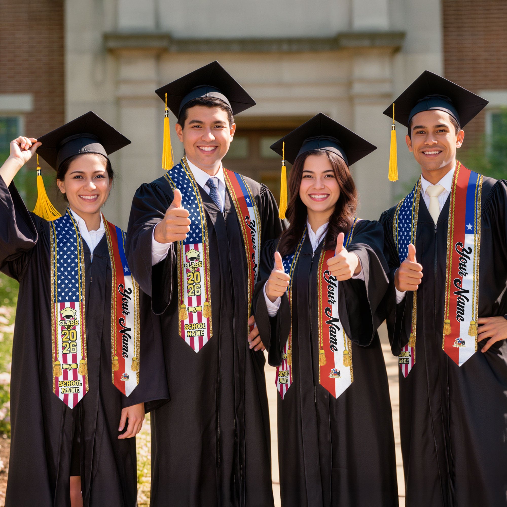 Customized Chile Graduation Stole with Chilean Flag Emblem, Graduation Sash for Class of 2026
