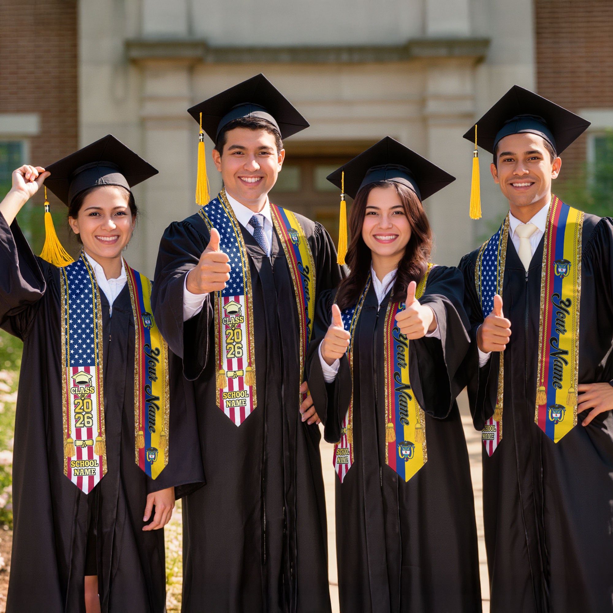 Customized Colombia Graduation Stole with Colombian Flag Emblem, Graduation Sash for Class of 2026