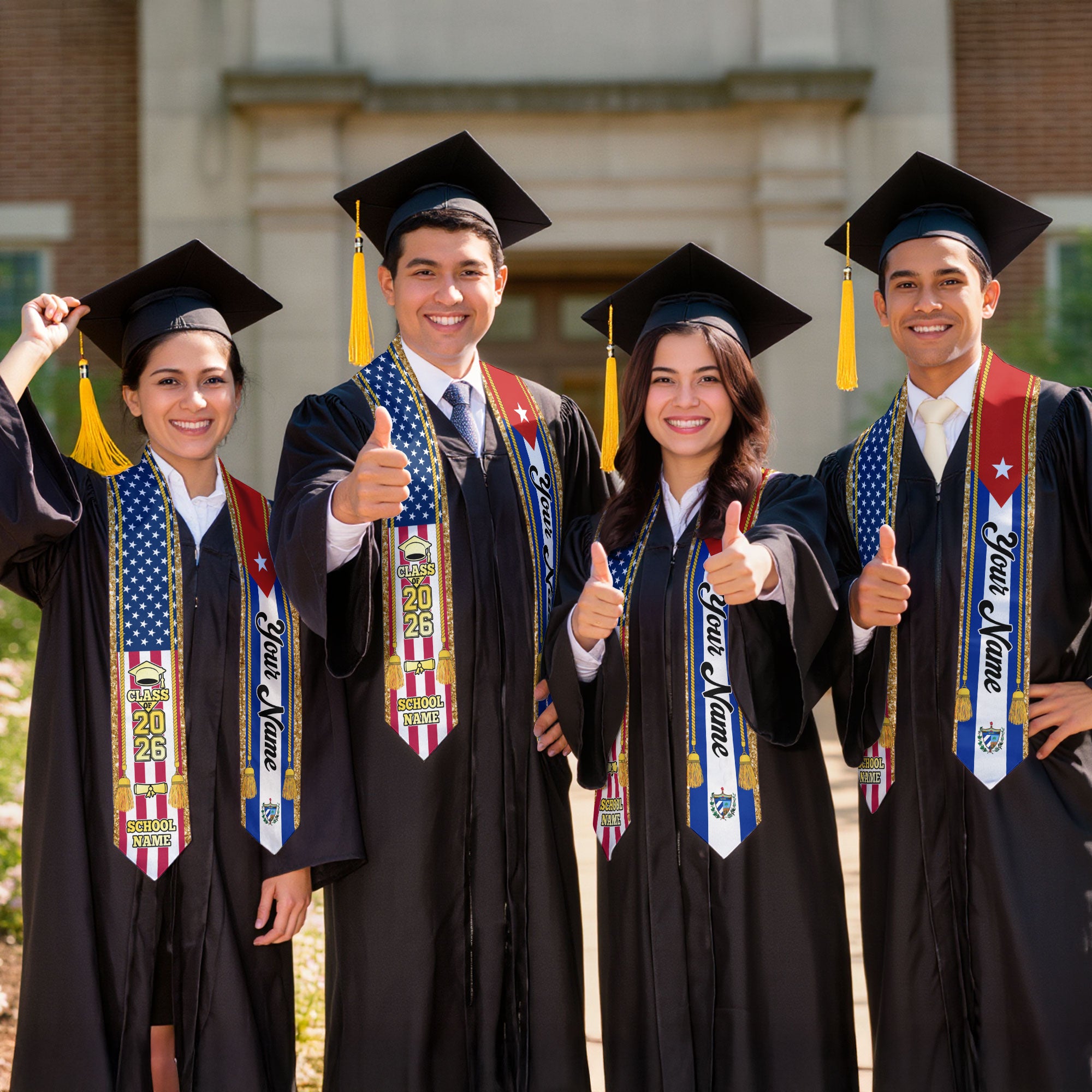 Customized Cuba Graduation Stole with Cuban Flag Emblem, Graduation Sash for Class of 2026