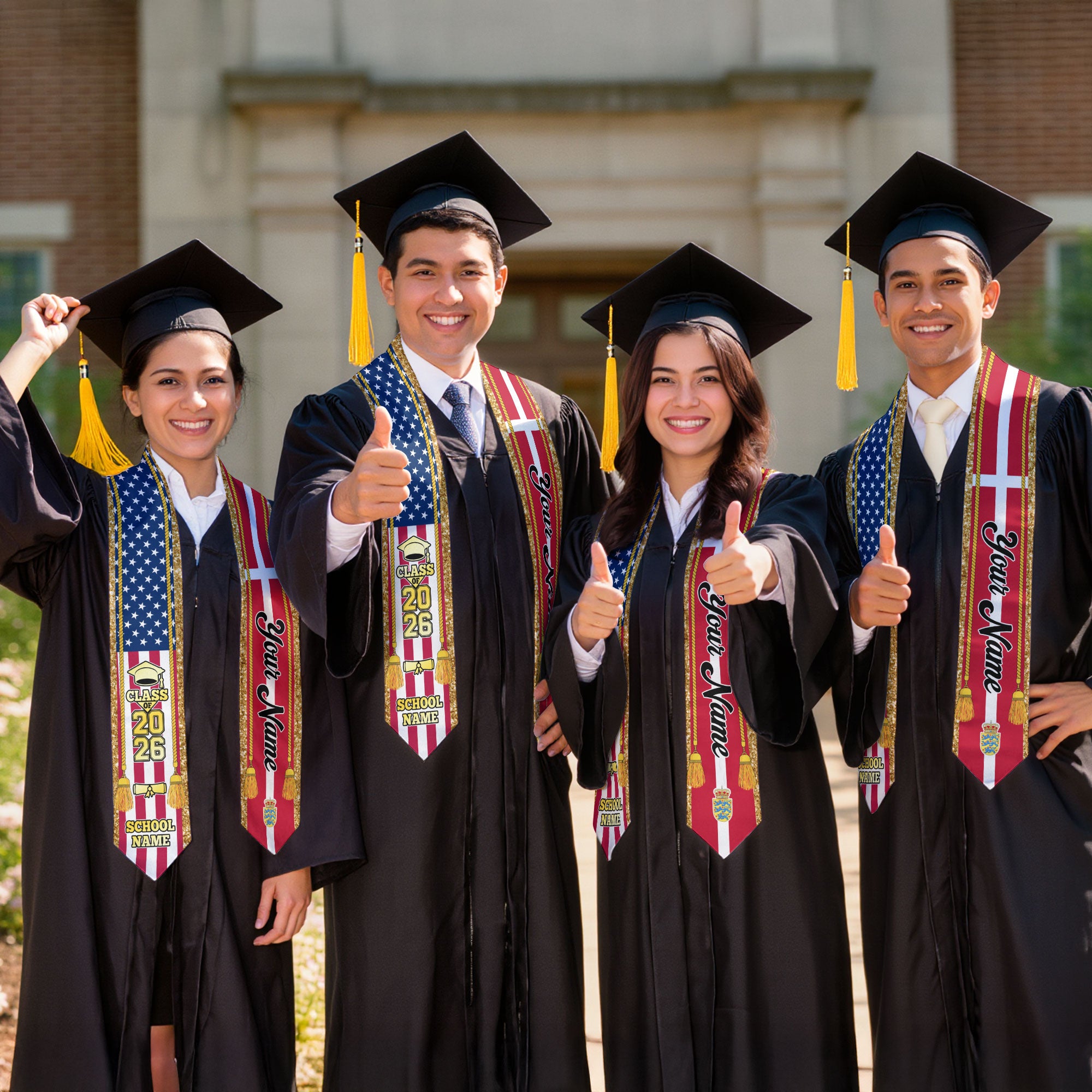 Customized Denmark Graduation Stole with Danish Flag Emblem, Graduation Sash for Class of 2026