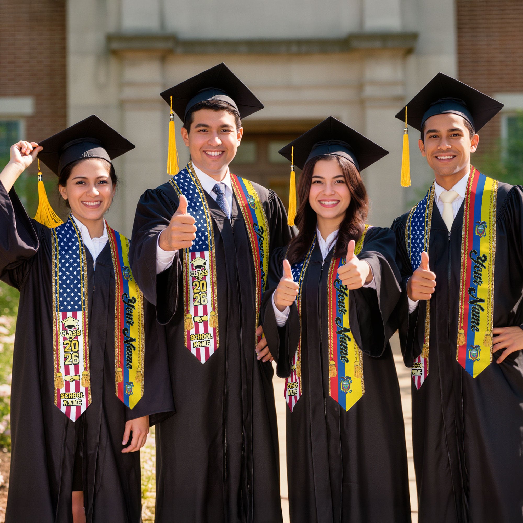 Customized Ecuador Graduation Stole with Ecuadorian Flag Emblem, Graduation Sash for Class of 2026