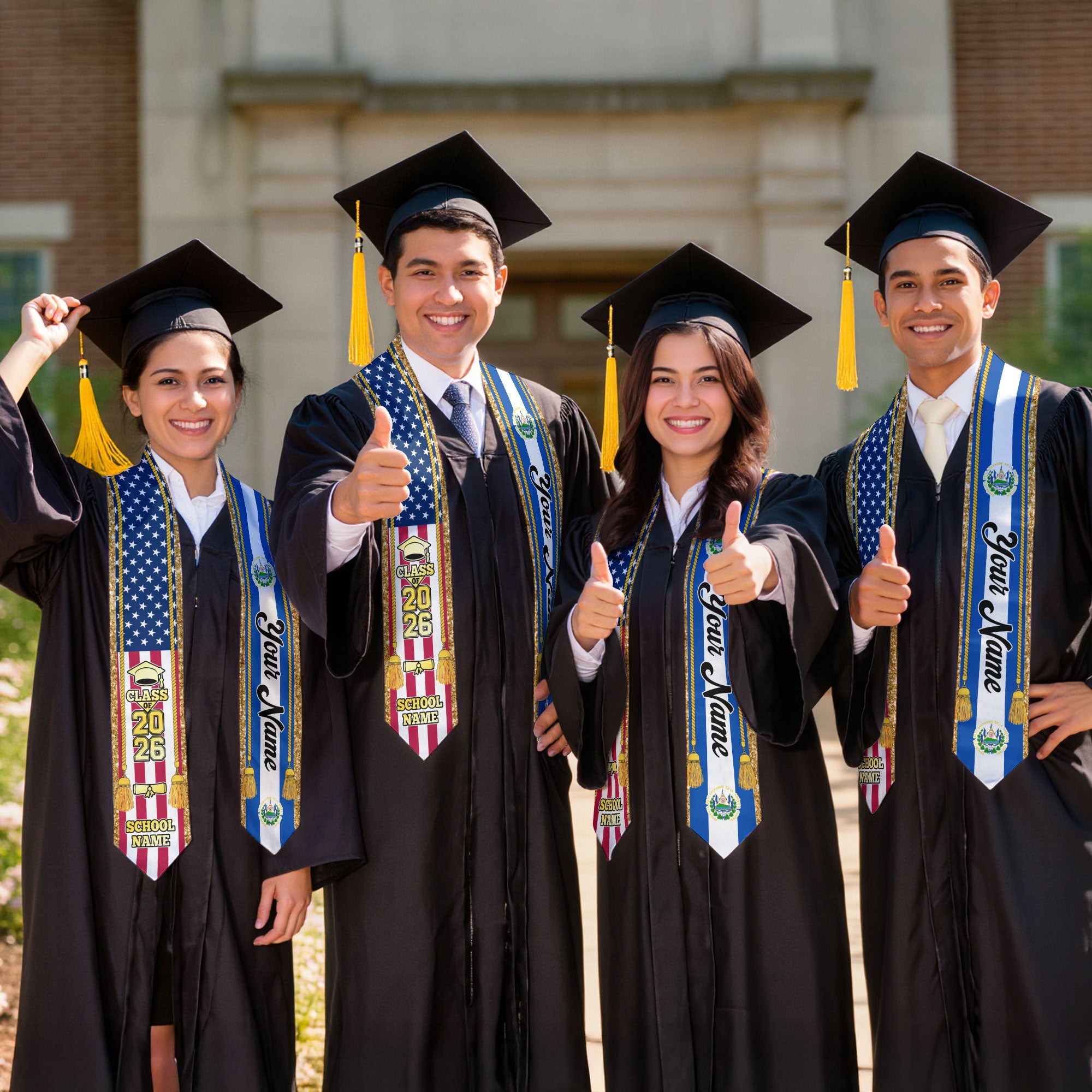 Customized El Salvador Graduation Stole with Salvadoran Flag Emblem, Graduation Sash for Class of 2026