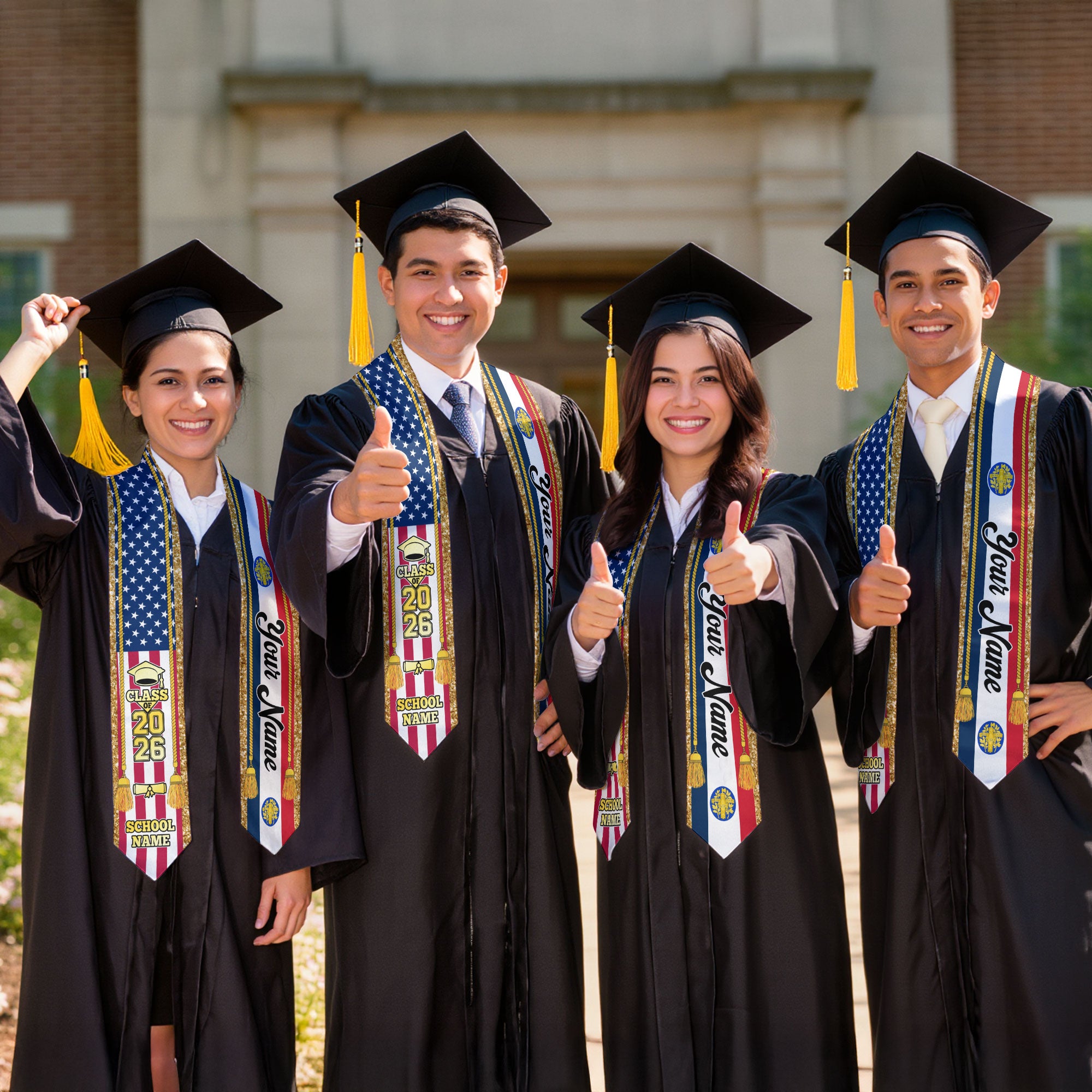 Customized France Graduation Stole with French Flag Emblem, Graduation Sash for Class of 2026