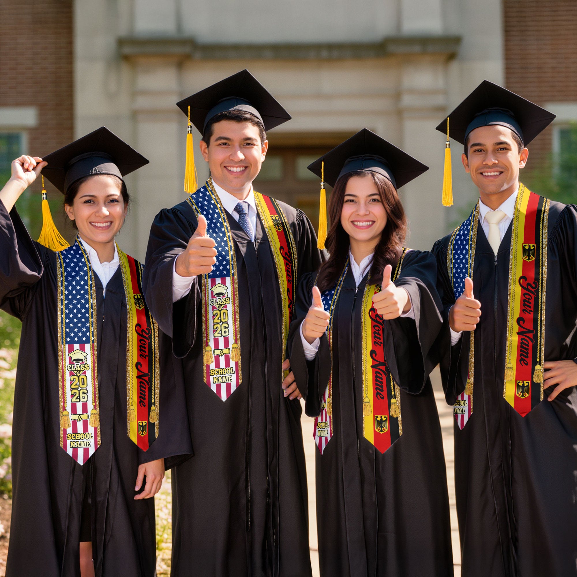 Customized Germany Graduation Stole with German Flag Emblem, Graduation Sash for Class of 2026