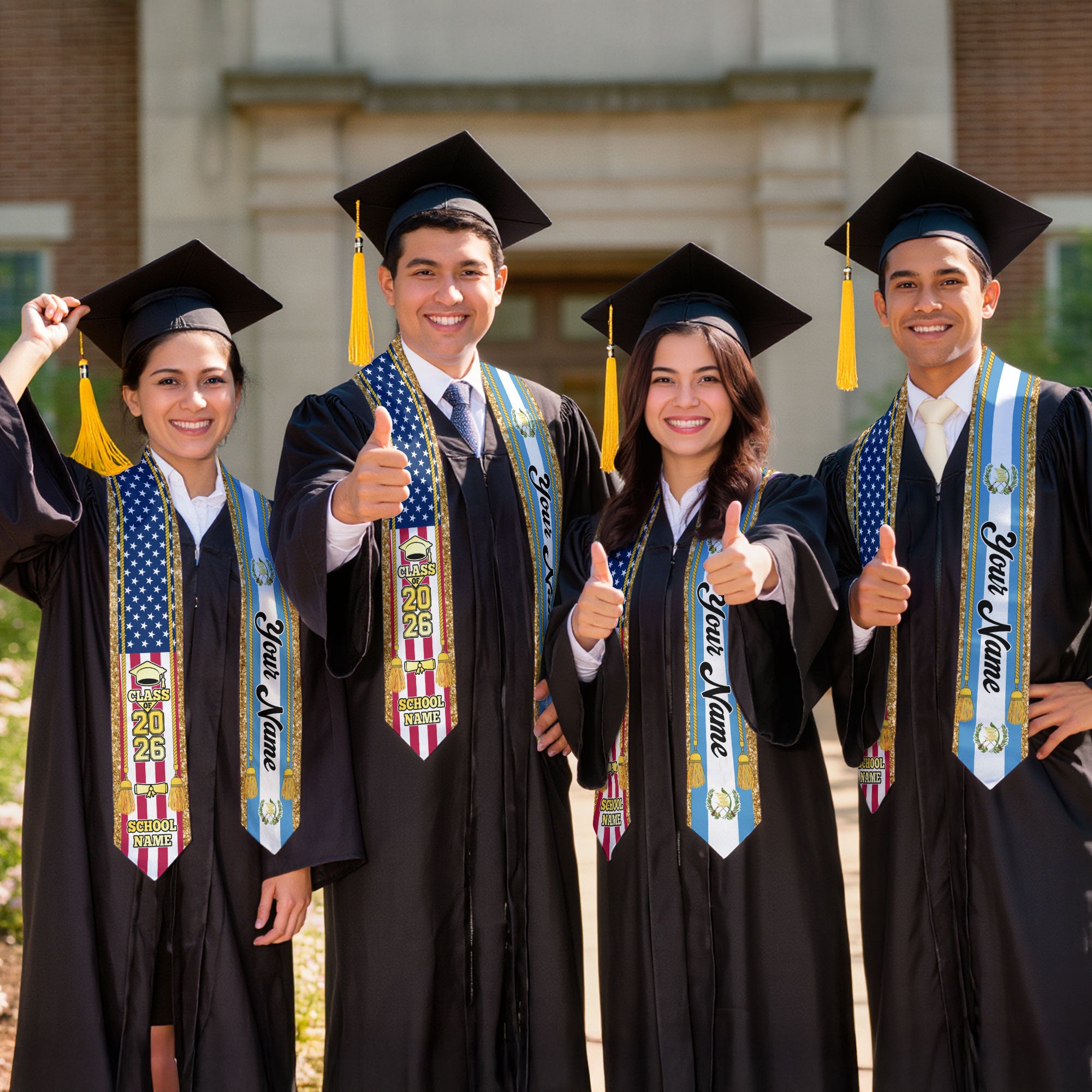Customized Guatemala Graduation Stole with Guatemalan Flag Emblem, Graduation Sash for Class of 2026
