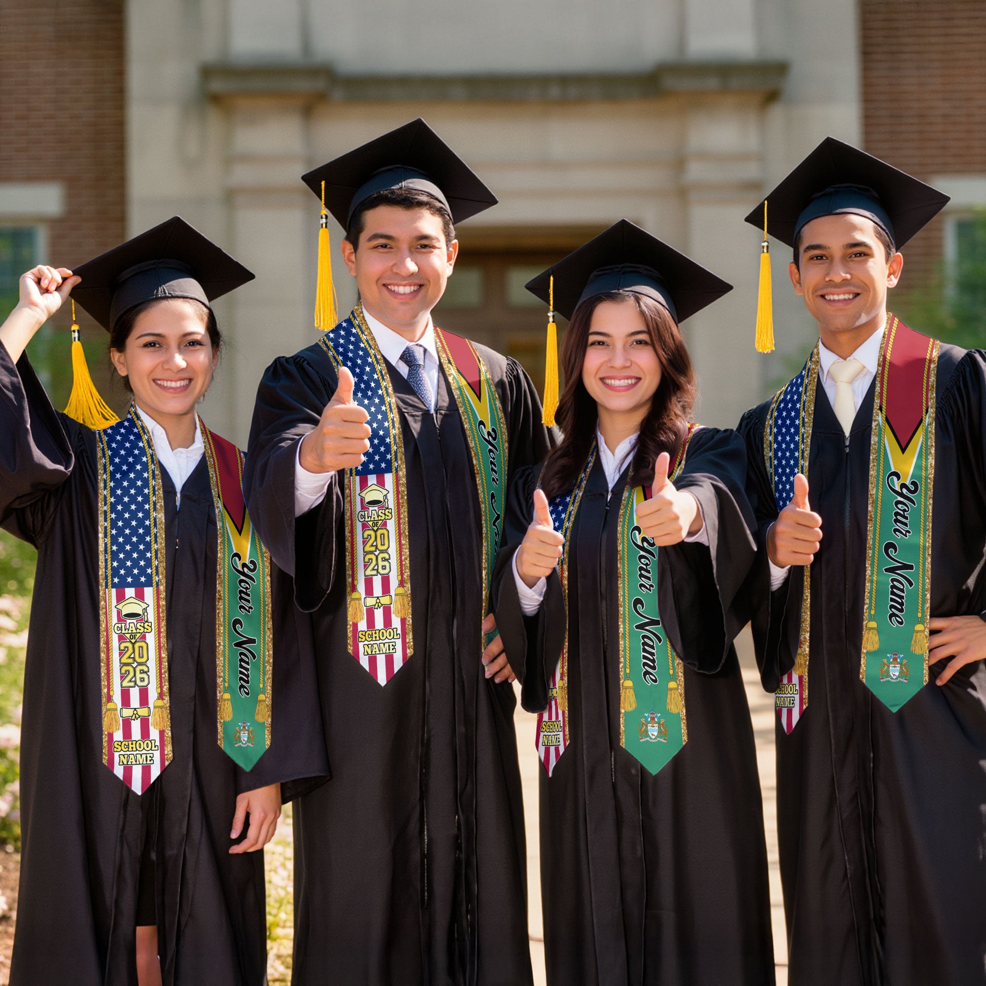 Customized Guyana Graduation Stole with Guyanese Flag Emblem, Graduation Sash for Class of 2026