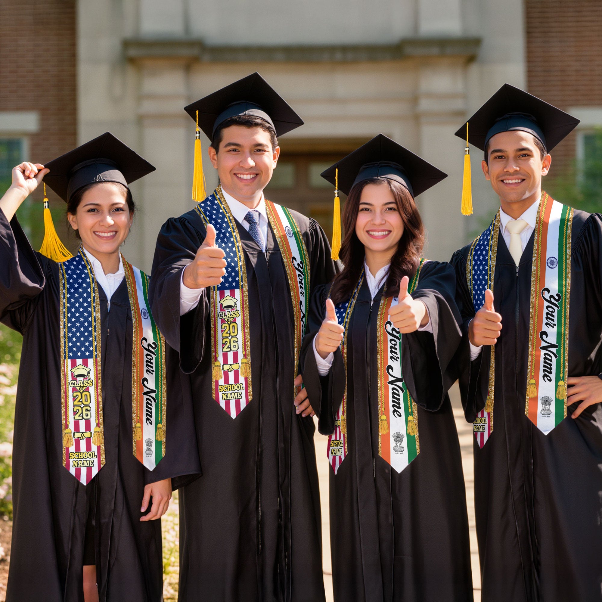 Customized India Graduation Stole with Indian Flag Emblem, Graduation Sash for Class of 2026