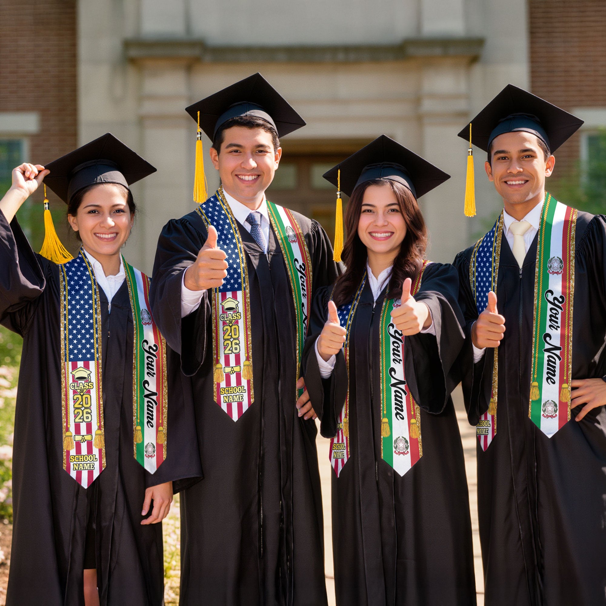 Customized Italy Graduation Stole with Italian Flag Emblem, Graduation Sash for Class of 2026