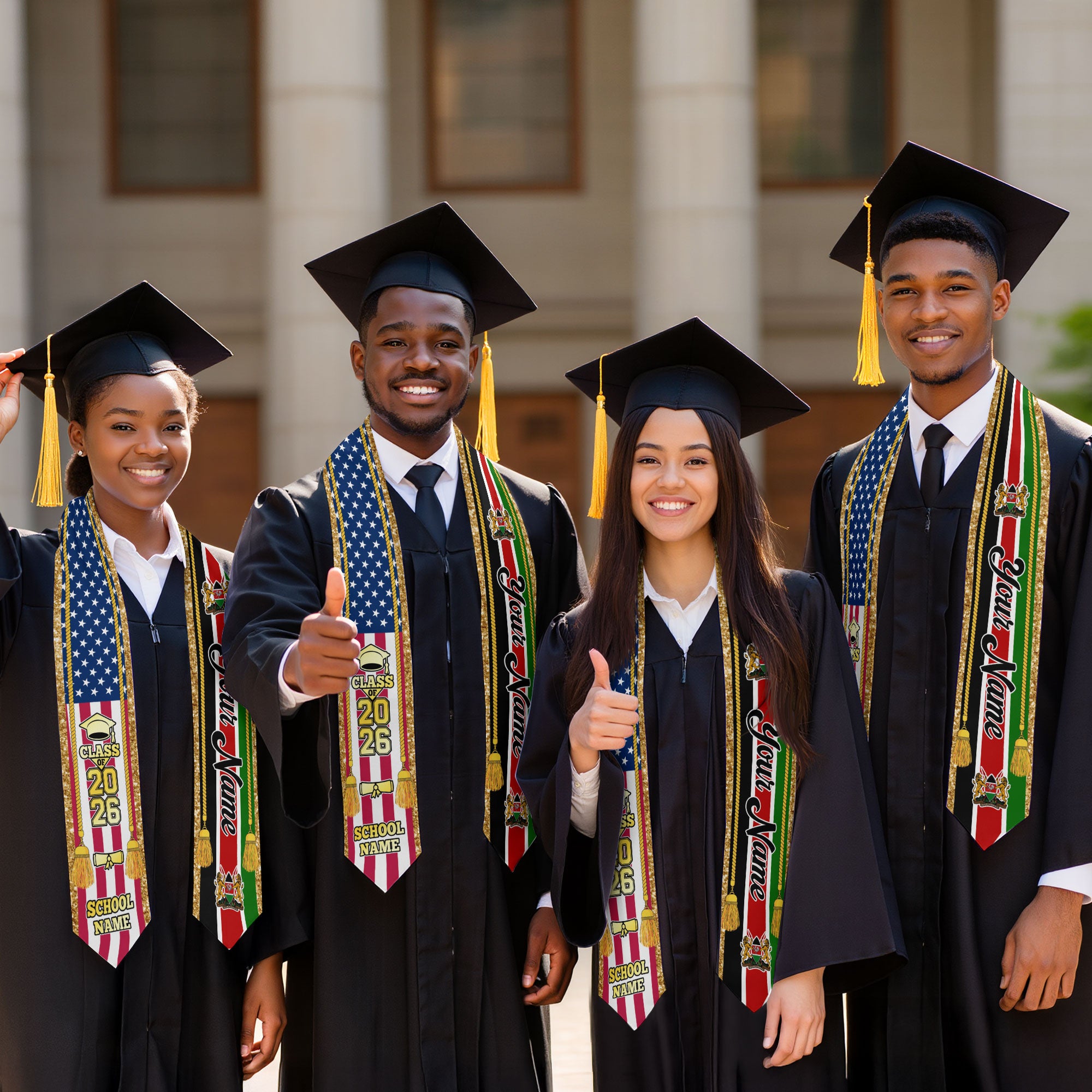 Customized Kenya Graduation Stole with Kenyan Flag Emblem, Graduation Sash for Class of 2026